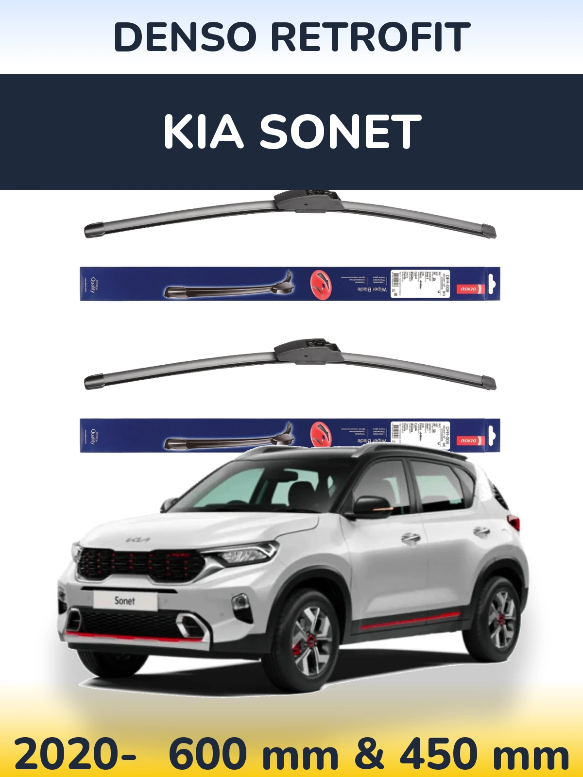 Комплект передніх щіток Denso Retrofit 600 & 450 мм для KIA Sonet 2020-2026