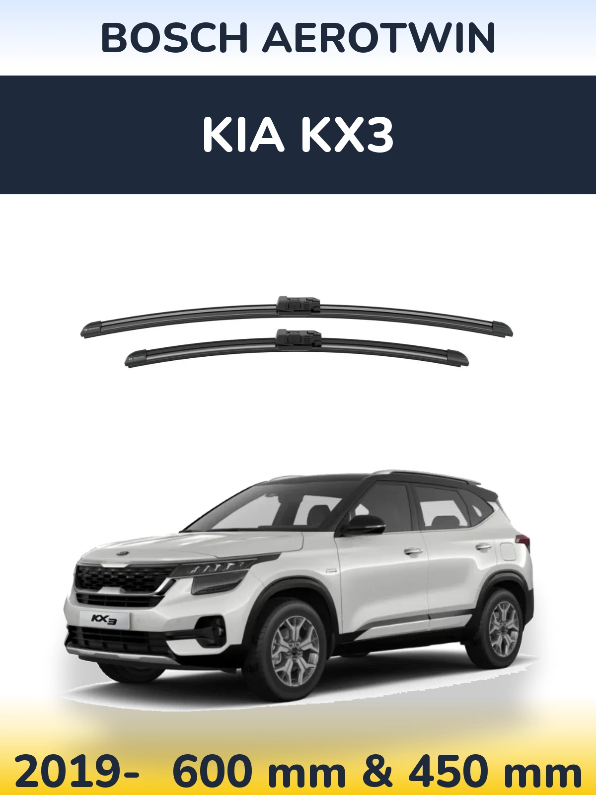 Front wiper blade set BOSCH AeroTwin 600 & 450 mm for KIA KX3 2019-2026