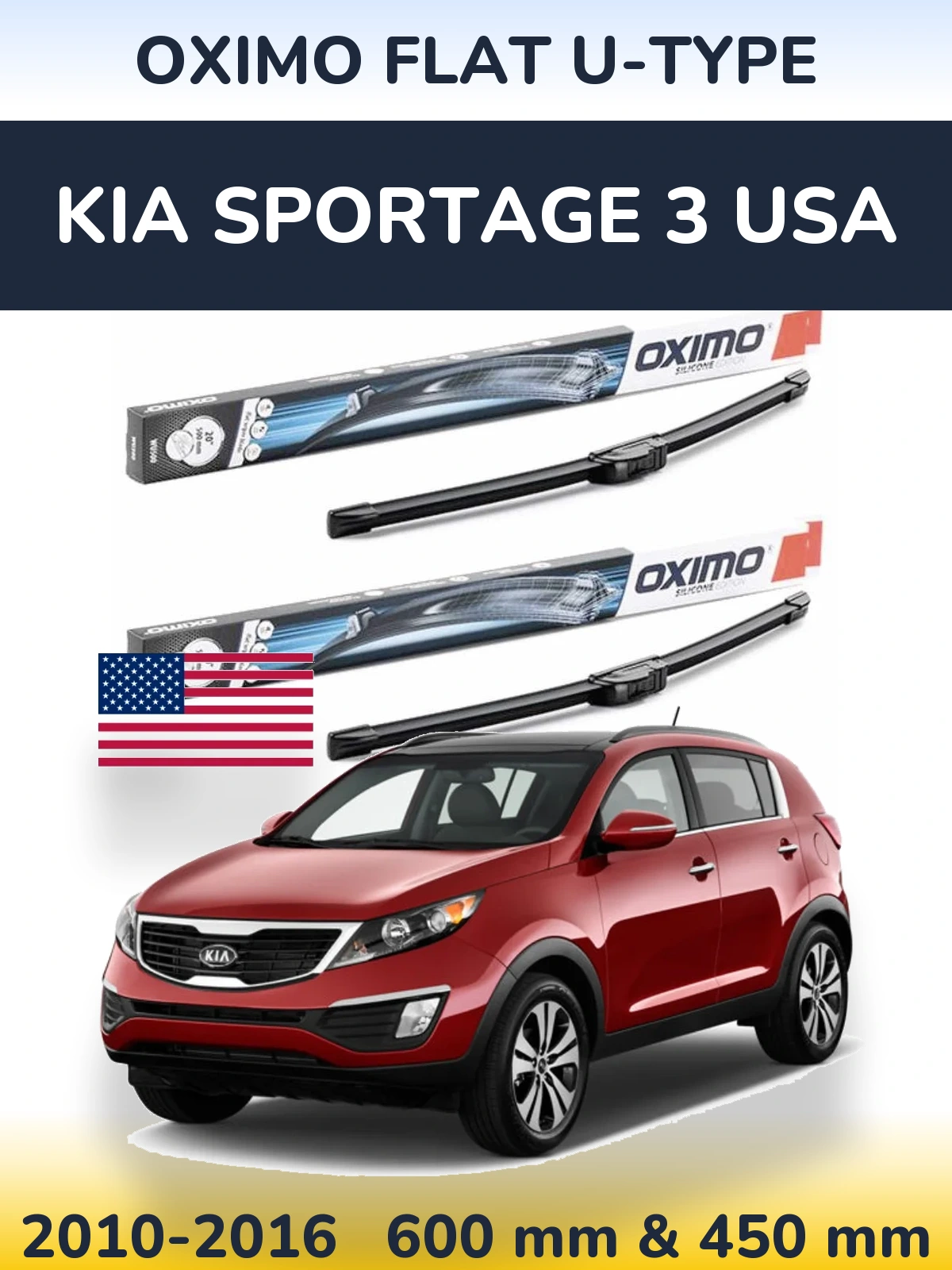 Komplet przednich wycieraczek Oximo Flat U-type 600 & 450 mm do KIA Sportage 3 USA 2010-2016