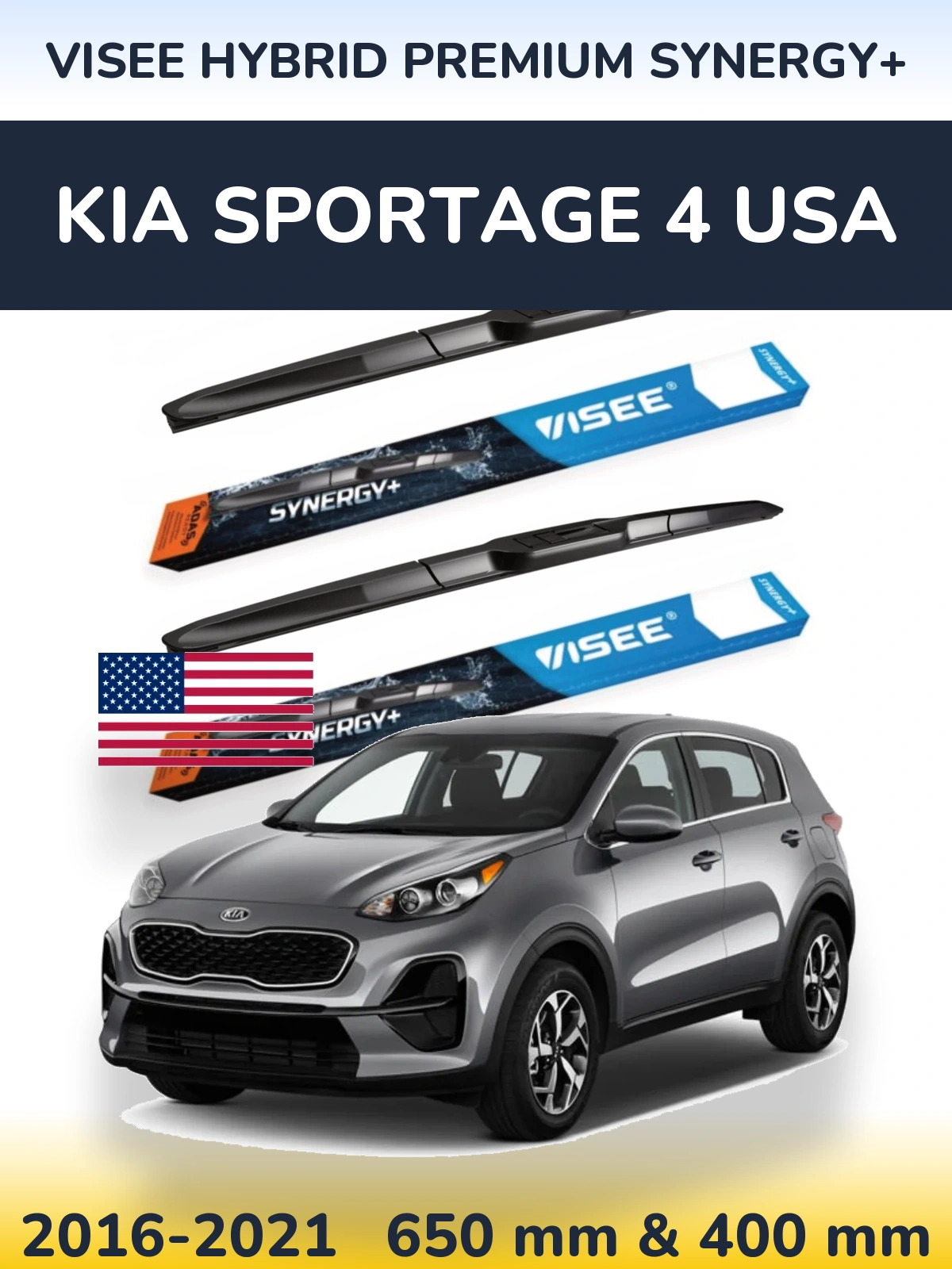 Комплект передніх щіток VISEE HYBRID PREMIUM SYNERGY+ 650 & 400 мм для KIA Sportage 4 USA 2016-2021
