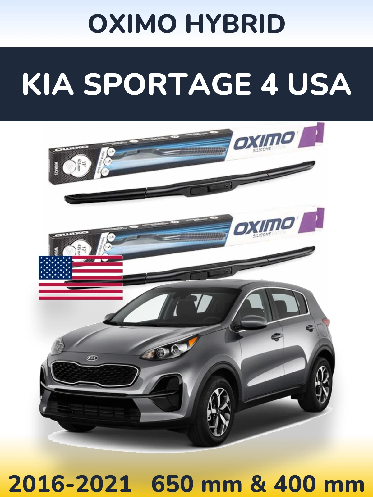 Комплект передних дворников Oximo Hybrid 650 & 400 мм для KIA Sportage 4 USA 2016-2021