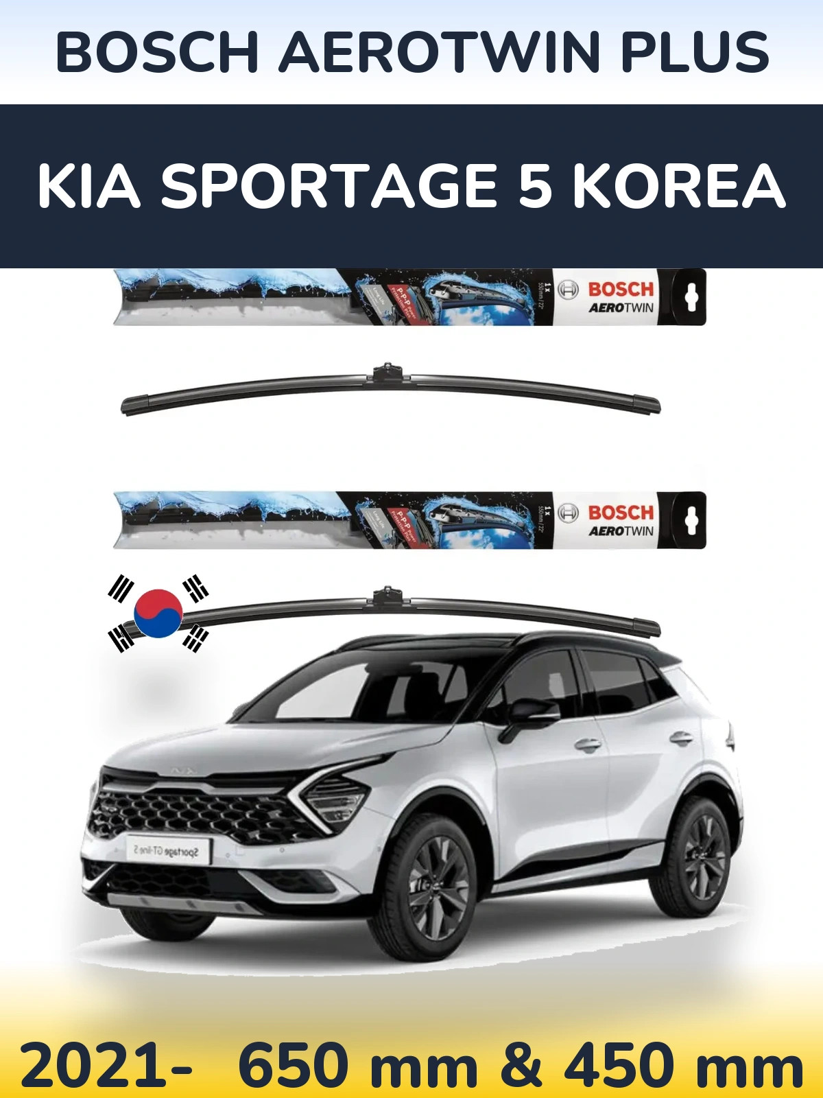 Komplet przednich wycieraczek BOSCH AeroTwin Plus 650 & 450 mm do KIA Sportage 5 Korea 2021-2026