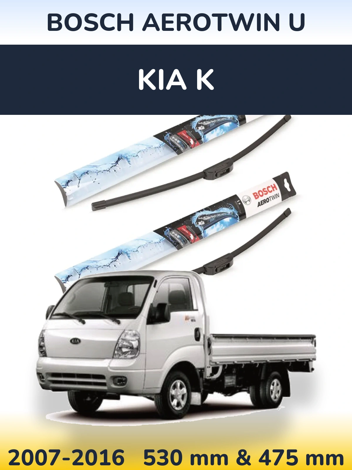 Front wiper blade set BOSCH AeroTwin U 530 & 475 mm for KIA K 2007-2016