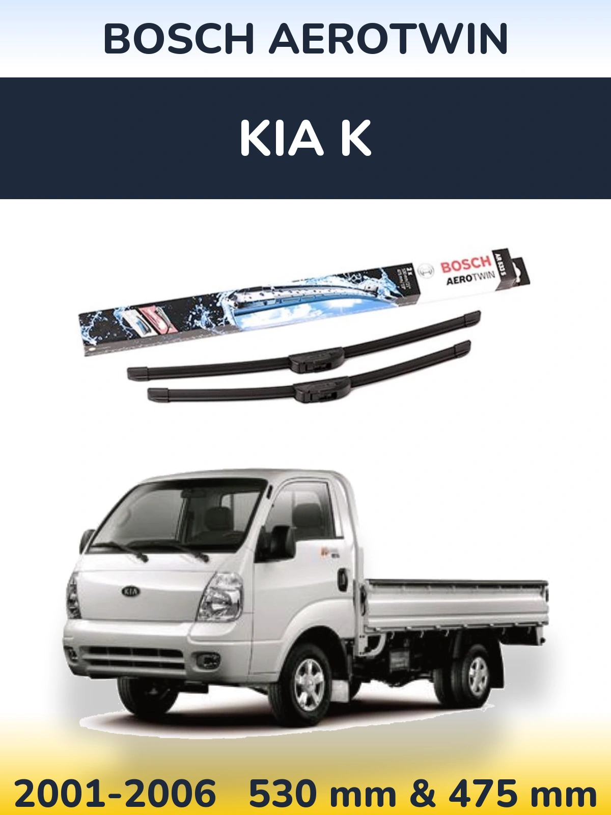 Front wiper blade set BOSCH AeroTwin 530 & 475 mm for KIA K 2001-2006