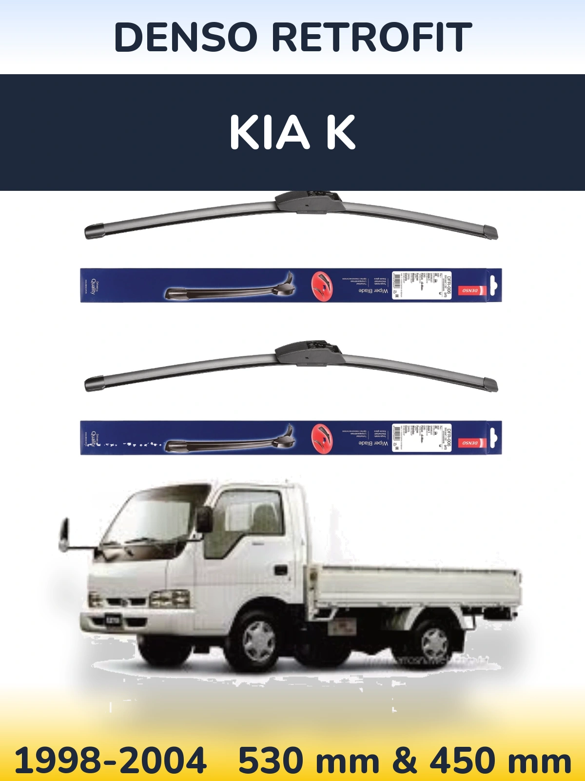 Front wiper blade set Denso Retrofit 530 & 450 mm for KIA K 1998-2004