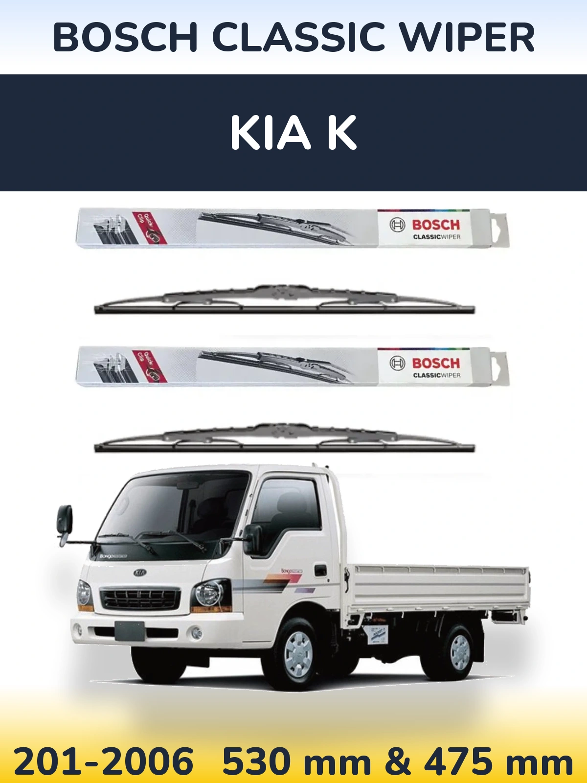Komplet przednich wycieraczek BOSCH Classic Wiper 530 & 475 mm do KIA K 201-2006