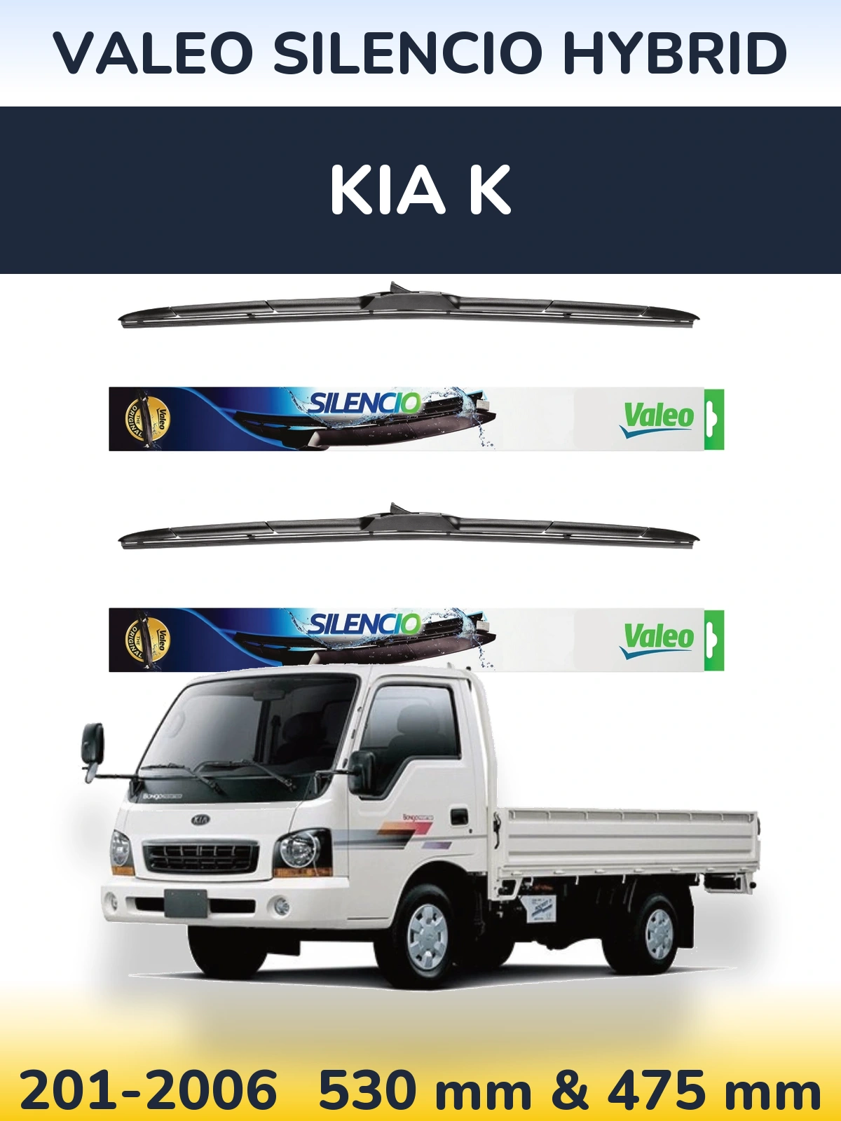 Komplet przednich wycieraczek Valeo Silencio Hybrid 530 & 475 mm do KIA K 201-2006
