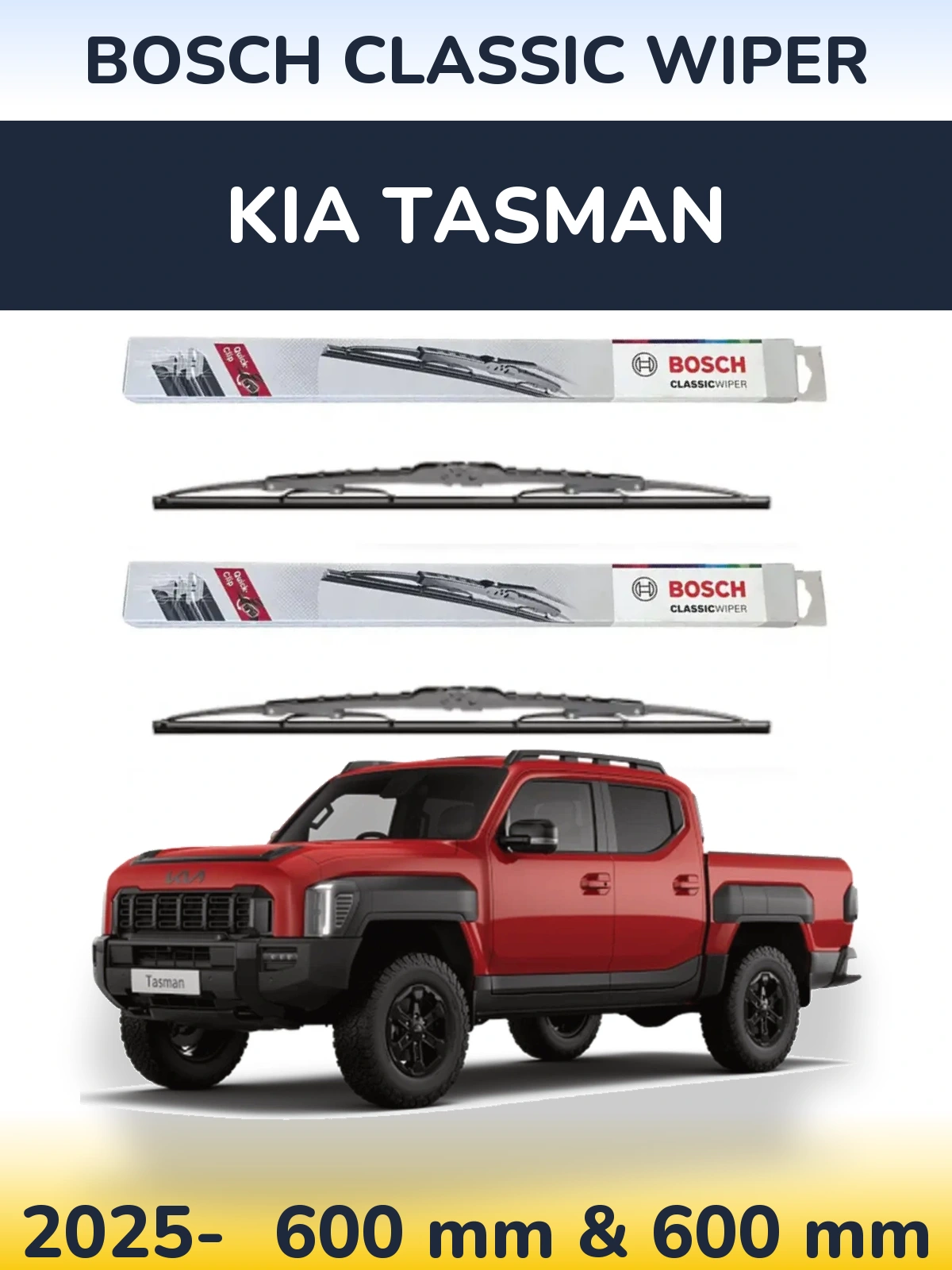 Комплект передніх щіток BOSCH Classic Wiper 600 & 600 мм для KIA Tasman 2025-2026