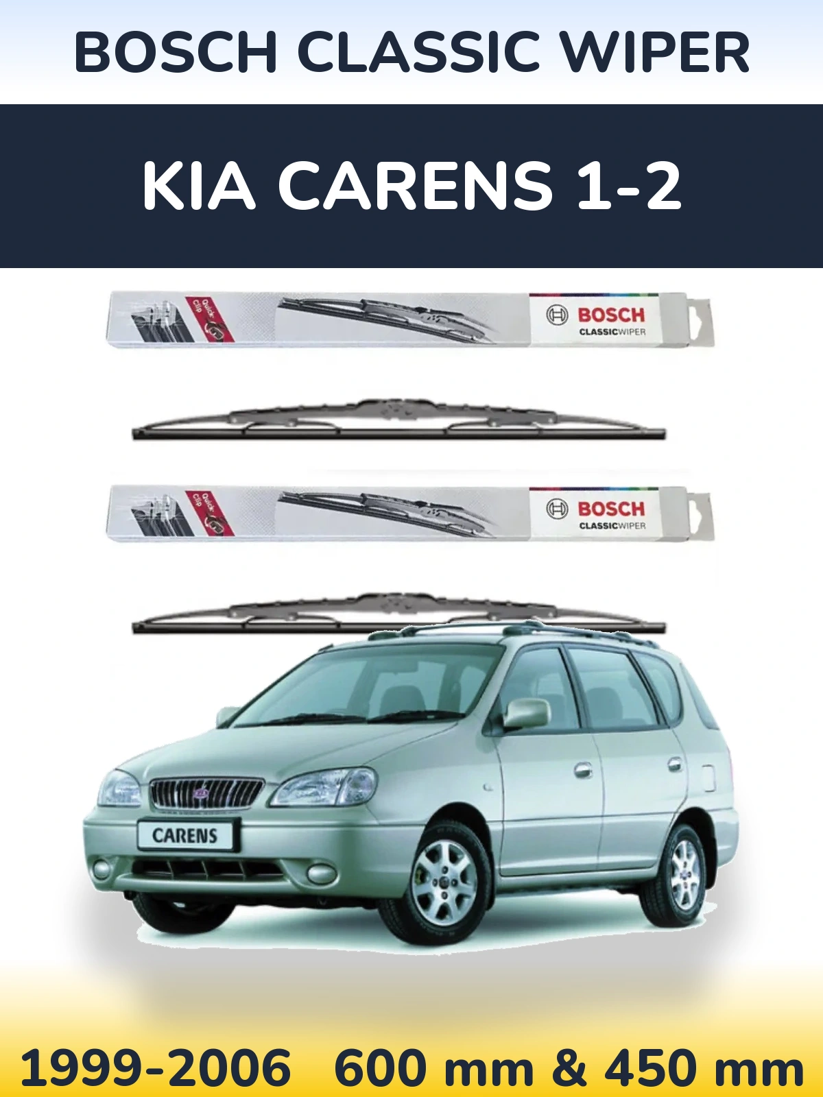 Komplet przednich wycieraczek BOSCH Classic Wiper 600 & 450 mm do KIA Carens 1-2 1999-2006