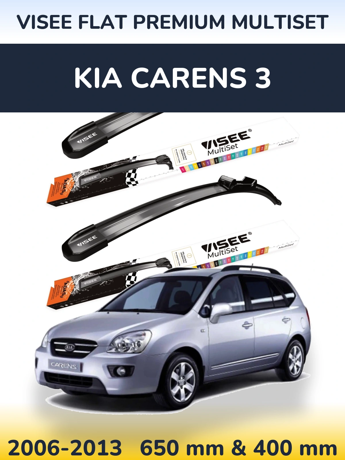 Komplet przednich wycieraczek VISEE FLAT PREMIUM MultiSet 650 & 400 mm do KIA Carens 3 2006-2013