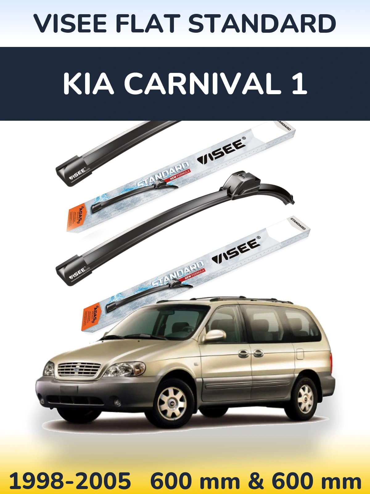 Front wiper blade set VISEE FLAT STANDARD 600 & 600 mm for KIA Carnival 1 1998-2005