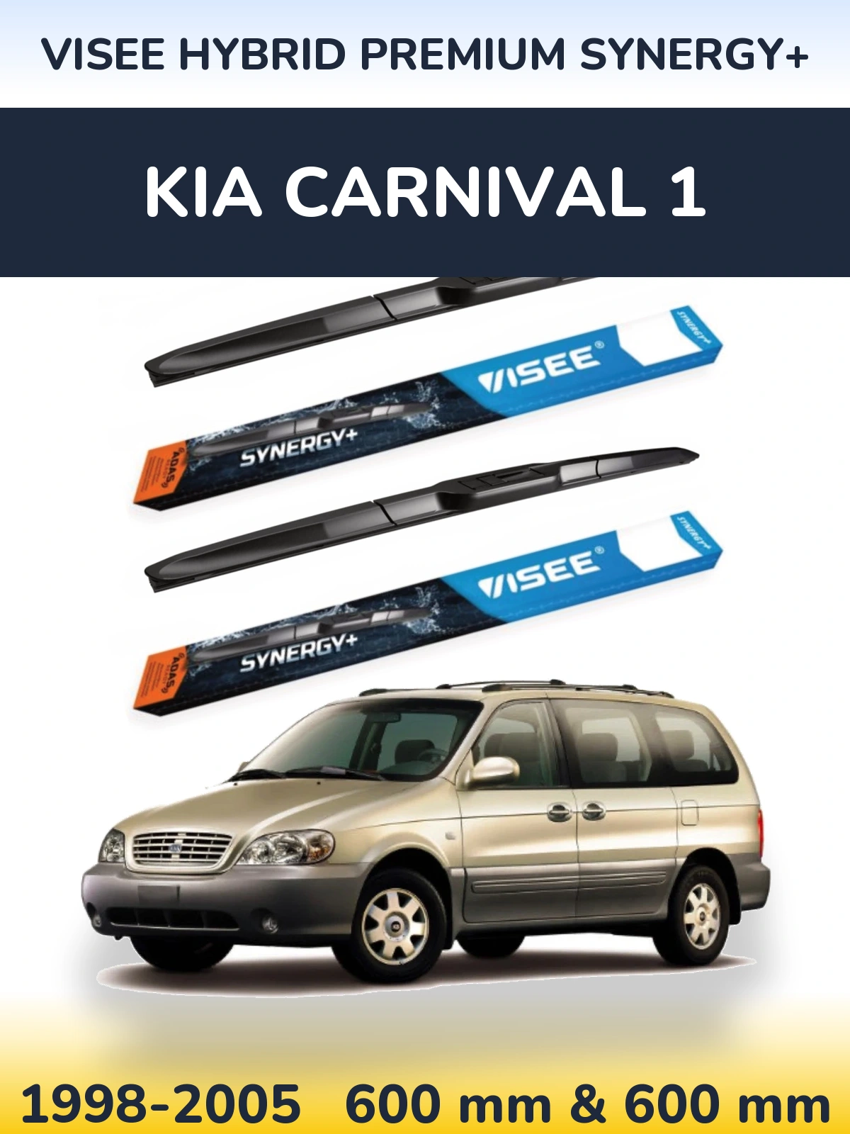 Комплект передних дворников VISEE HYBRID PREMIUM SYNERGY+ 600 & 600 мм для KIA Carnival 1 1998-2005