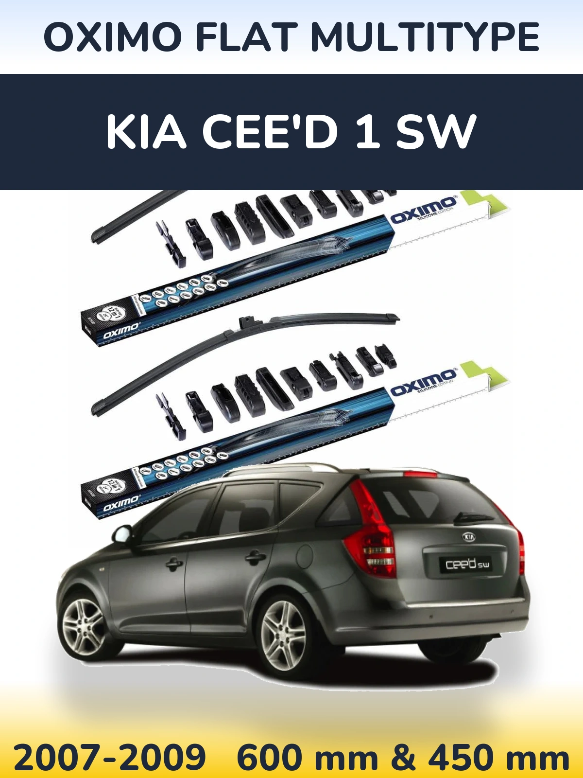 Front wiper blade set Oximo Flat MultiTypee 600 & 450 mm for KIA Cee'd 1 SW 2007-2009