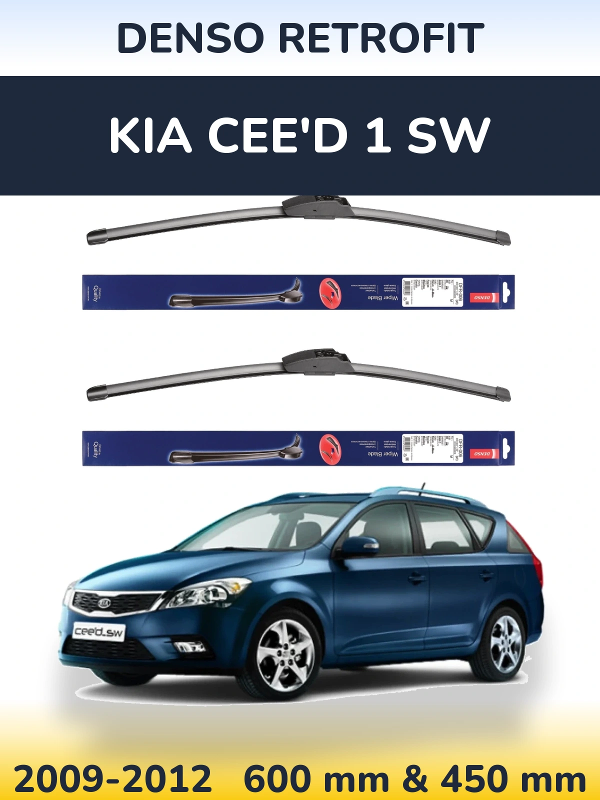 Front wiper blade set Denso Retrofit 600 & 450 mm for KIA Cee'd 1 SW 2009-2012