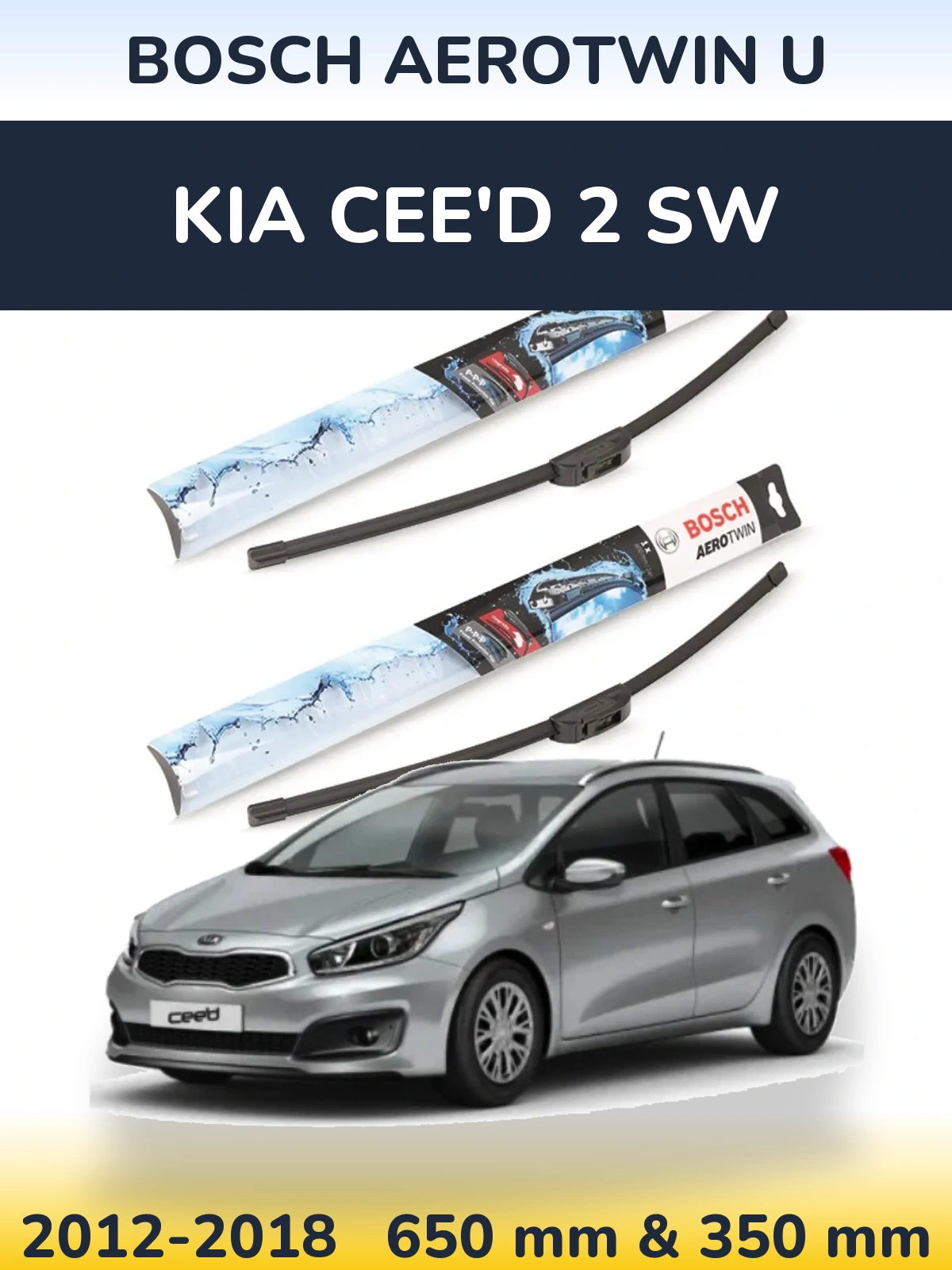 Komplet przednich wycieraczek BOSCH AeroTwin U 650 & 350 mm do KIA Cee'd 2 SW 2012-2018