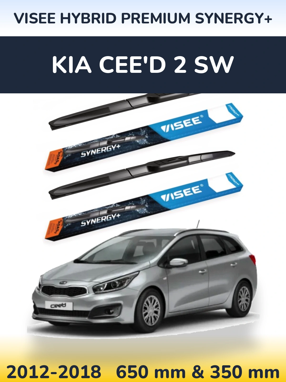 Front wiper blade set VISEE HYBRID PREMIUM SYNERGY+ 650 & 350 mm for KIA Cee'd 2 SW 2012-2018