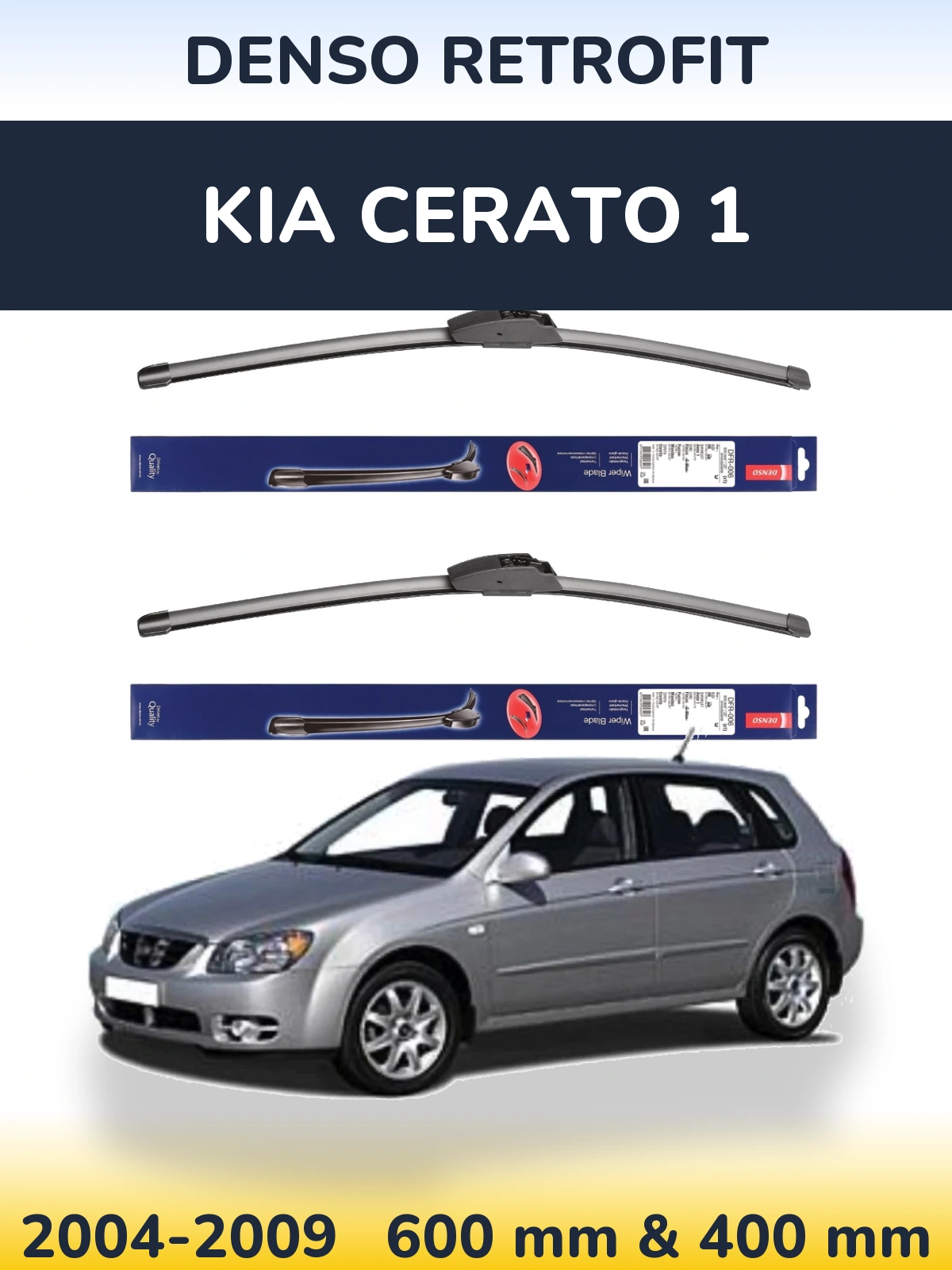 Komplet przednich wycieraczek Denso Retrofit 600 & 400 mm do KIA Cerato 1 2004-2009