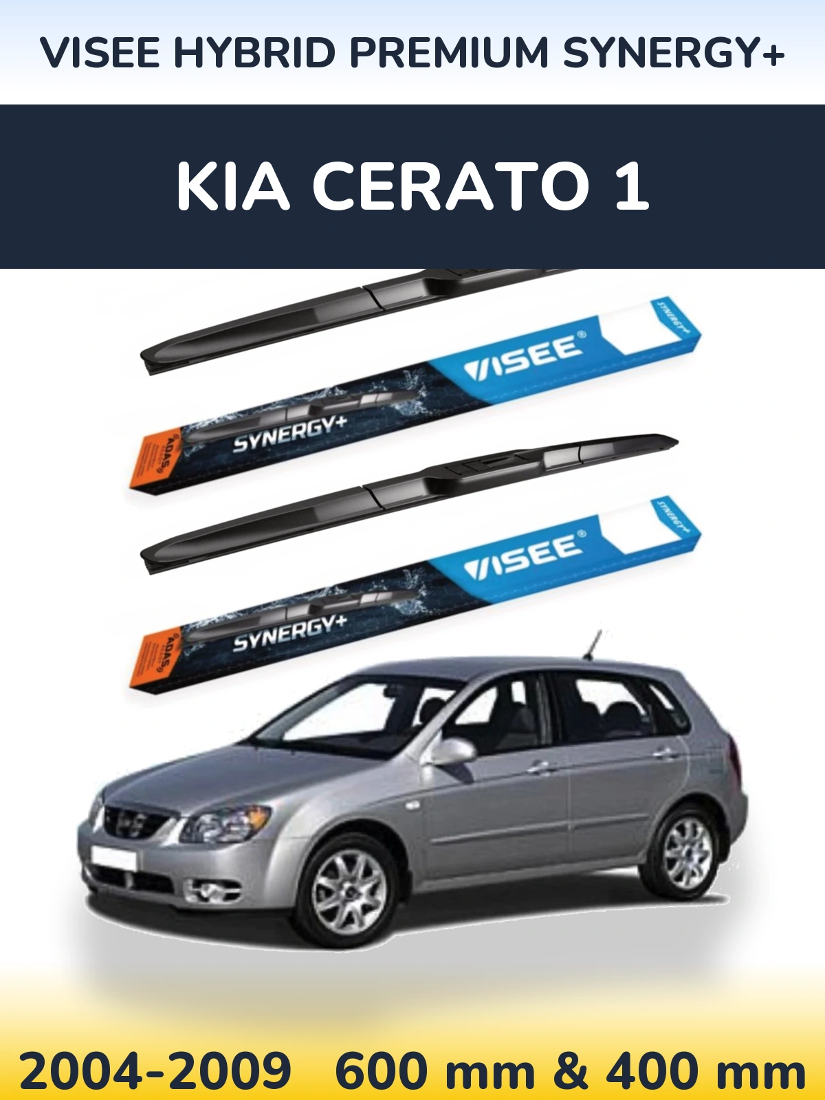 Front wiper blade set VISEE HYBRID PREMIUM SYNERGY+ 600 & 400 mm for KIA Cerato 1 2004-2009