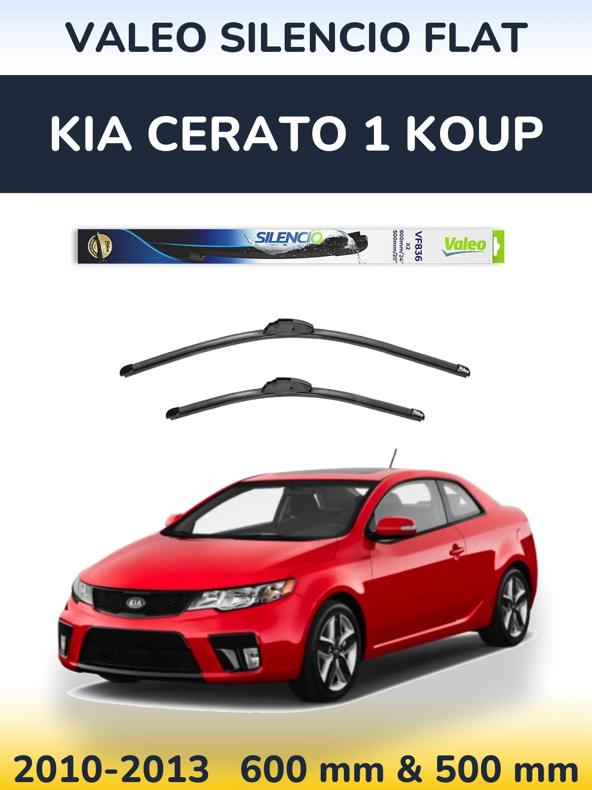 Komplet przednich wycieraczek Valeo Silencio Flat 600 & 500 mm do KIA Cerato 1 Koup 2010-2013