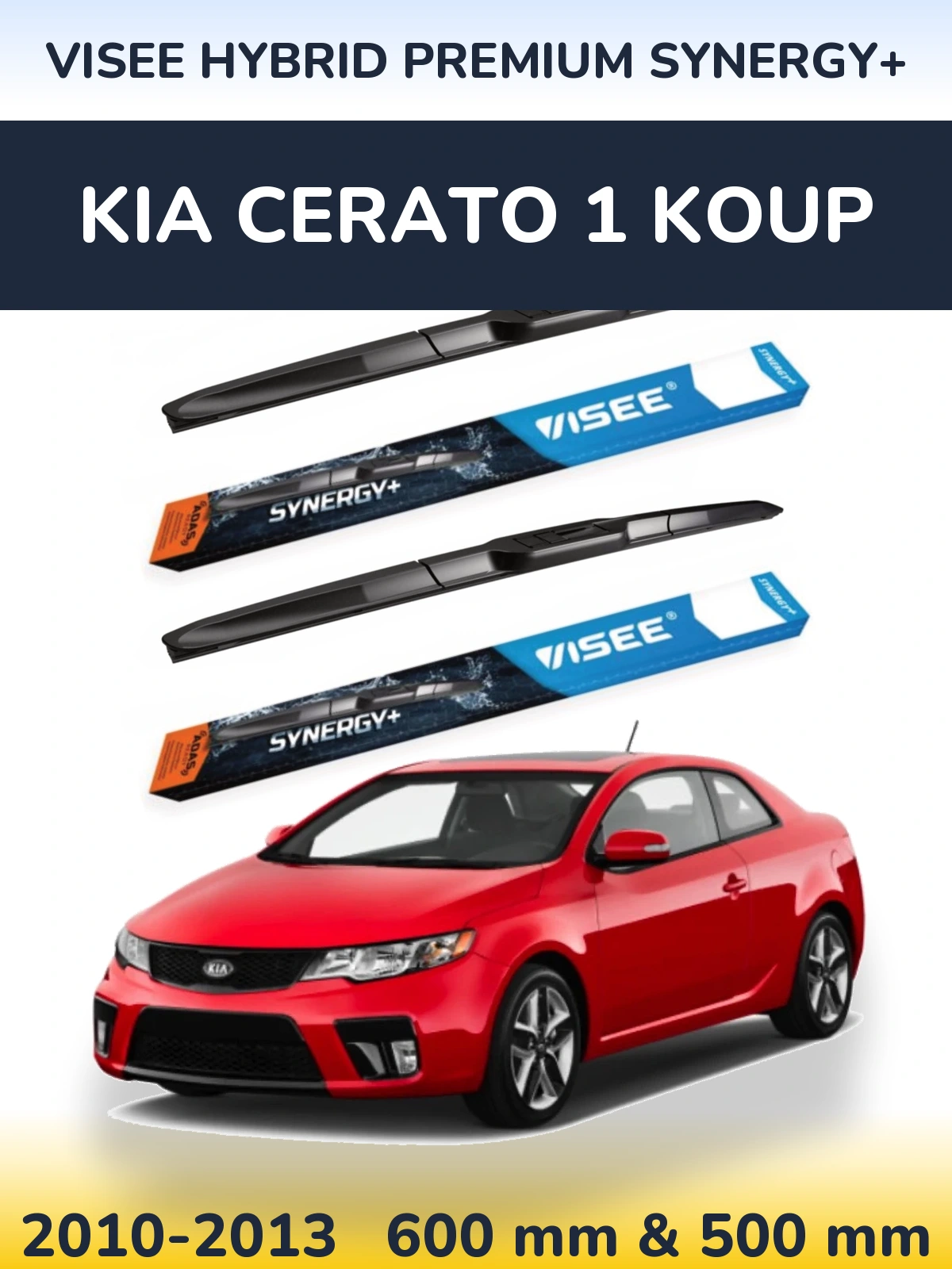 Front wiper blade set VISEE HYBRID PREMIUM SYNERGY+ 600 & 500 mm for KIA Cerato 1 Koup 2010-2013