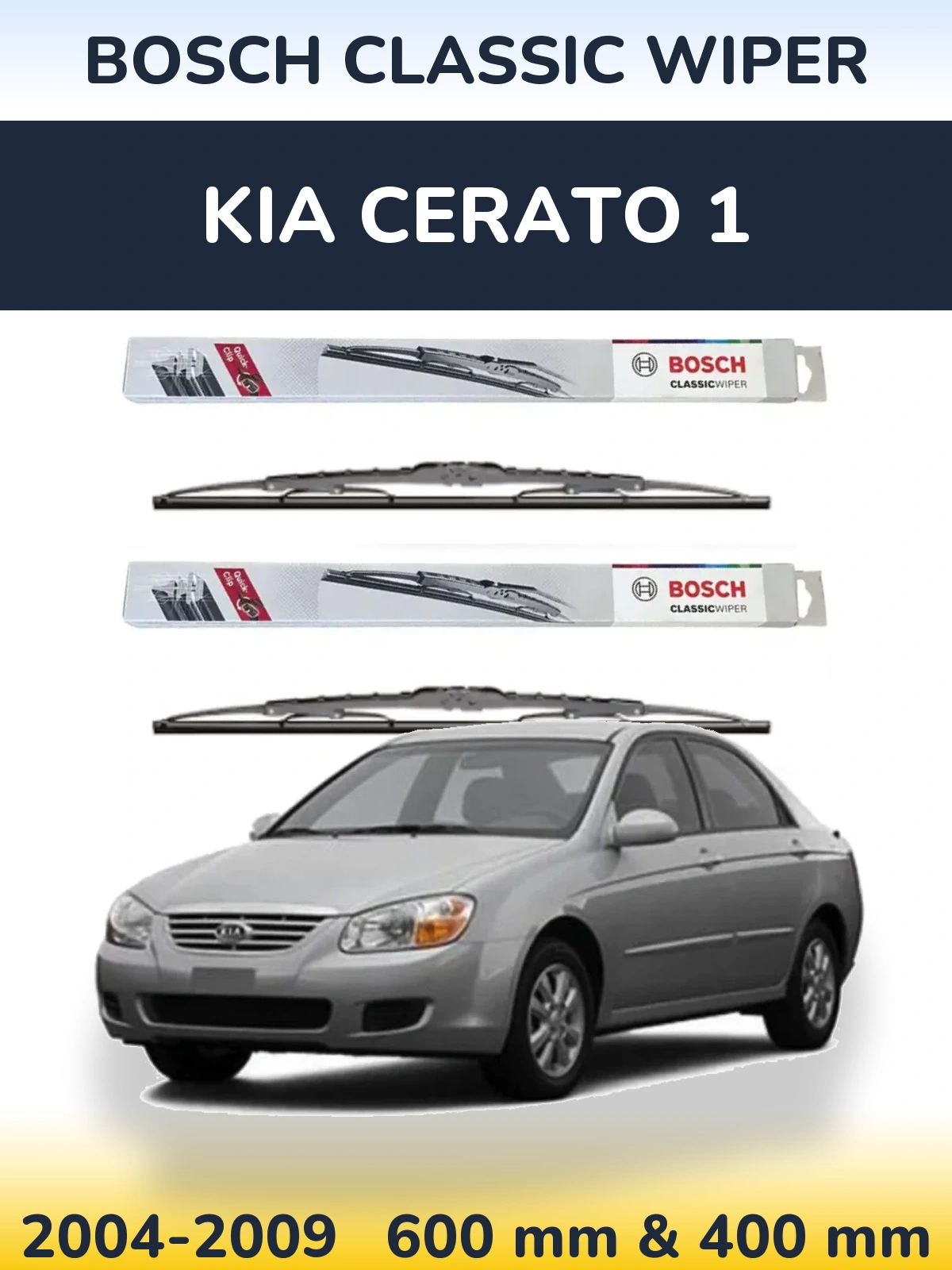 Front wiper blade set BOSCH Classic Wiper 600 & 400 mm for KIA Cerato 1 2004-2009
