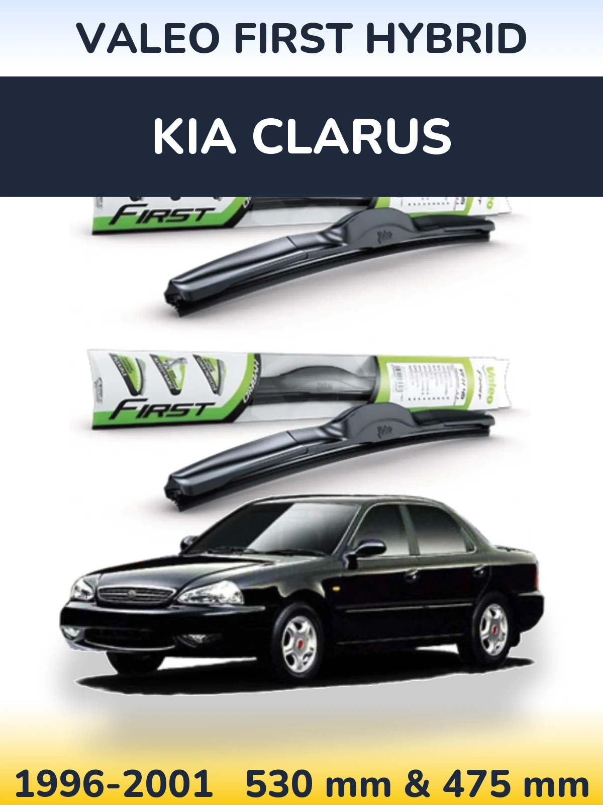 Front wiper blade set Valeo First Hybrid 530 & 475 mm for KIA Clarus 1996-2001