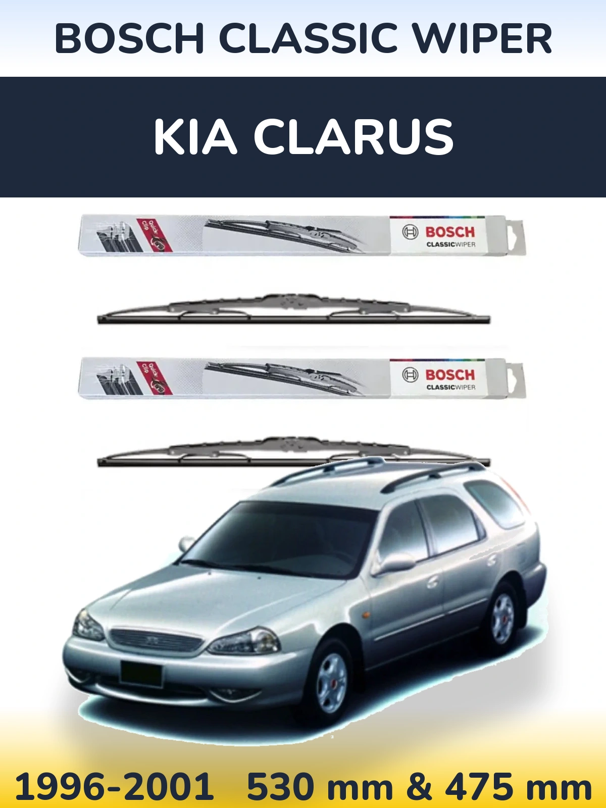 Front wiper blade set BOSCH Classic Wiper 530 & 475 mm for KIA Clarus 1996-2001