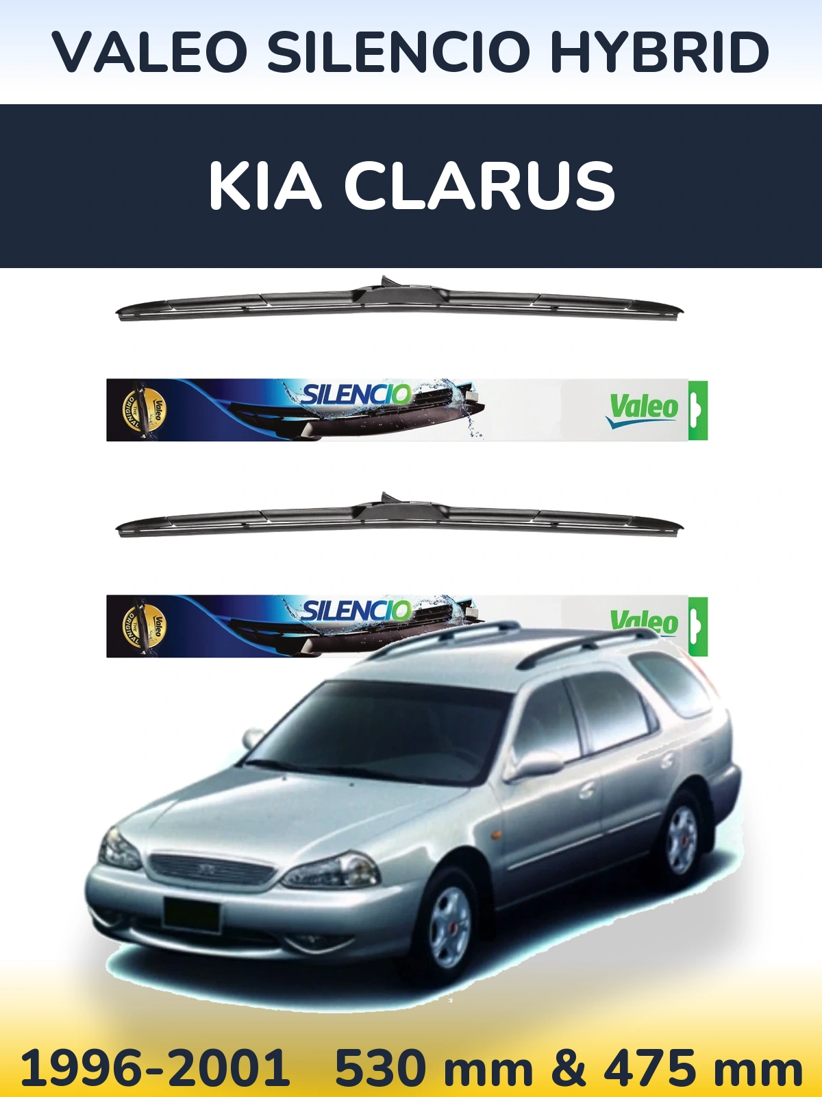 Комплект передніх щіток Valeo Silencio Hybrid 530 & 475 мм для KIA Clarus 1996-2001