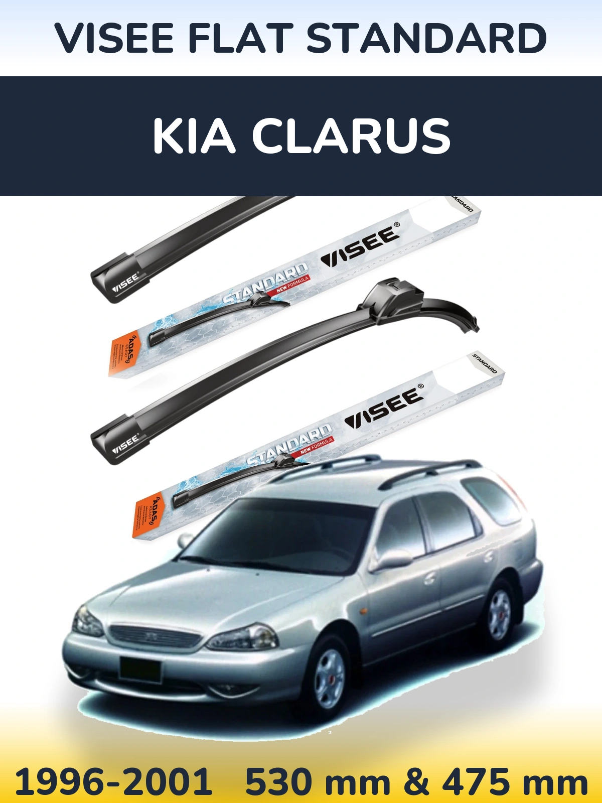 Komplet przednich wycieraczek VISEE FLAT STANDARD 530 & 475 mm do KIA Clarus 1996-2001
