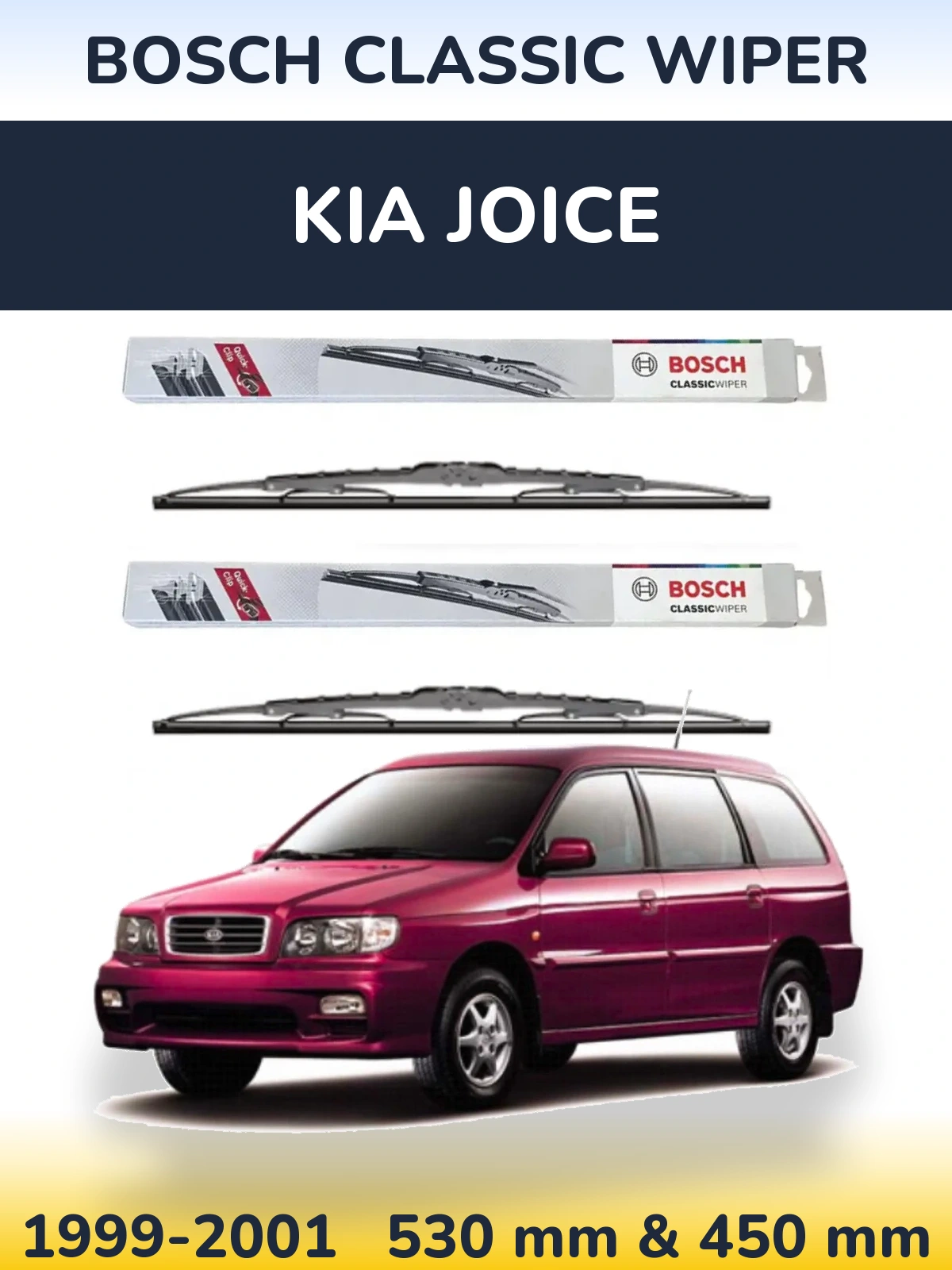 Front wiper blade set BOSCH Classic Wiper 530 & 450 mm for KIA Joice 1999-2001