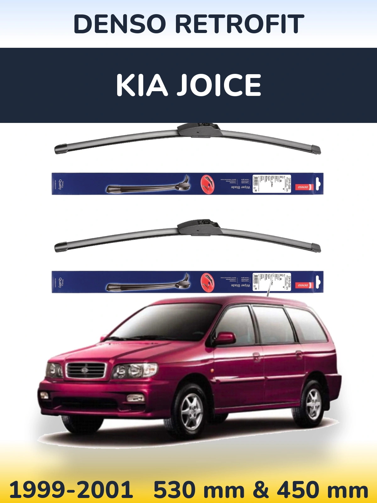 Front wiper blade set Denso Retrofit 530 & 450 mm for KIA Joice 1999-2001