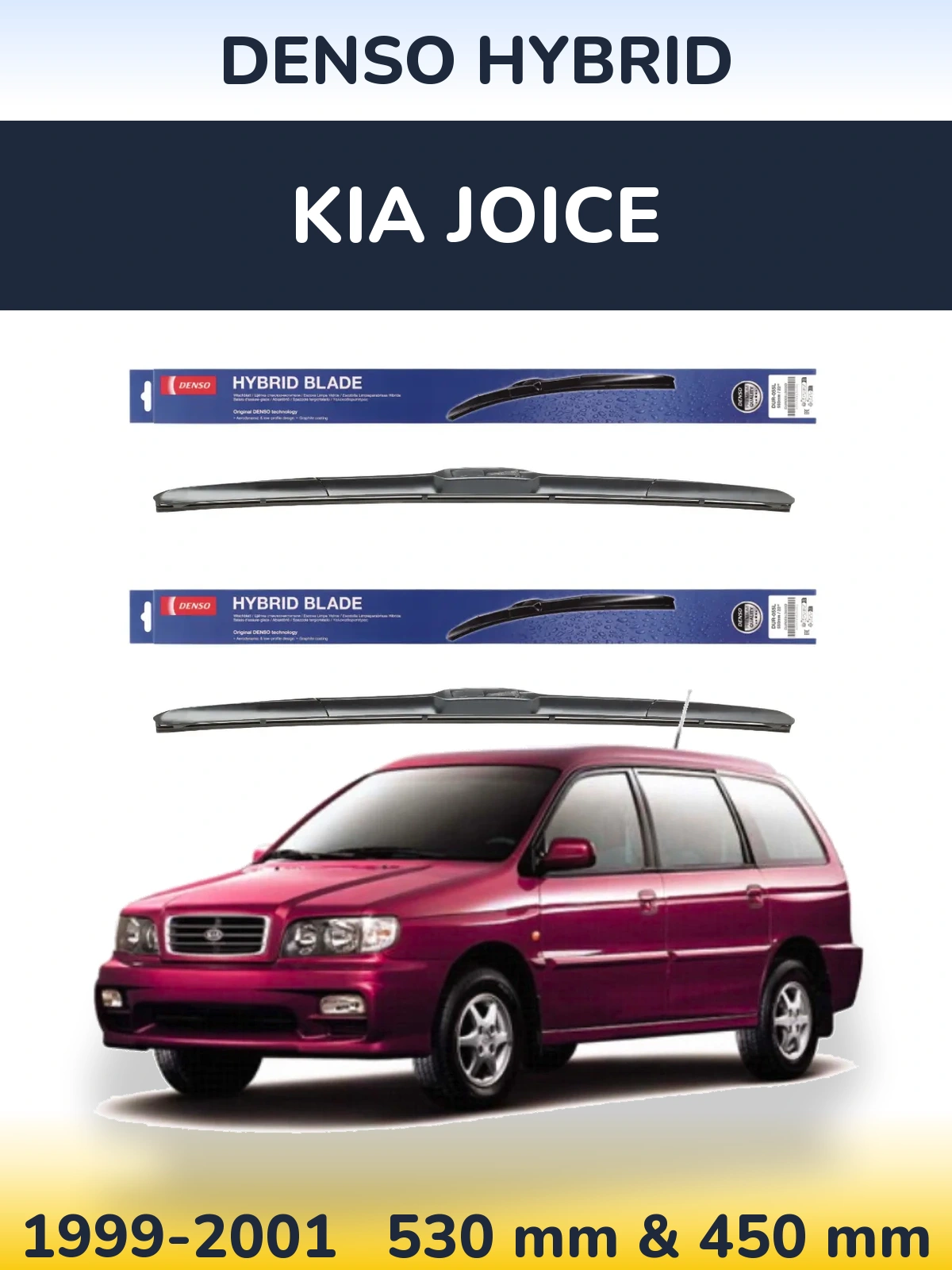 Front wiper blade set Denso Hybrid 530 & 450 mm for KIA Joice 1999-2001