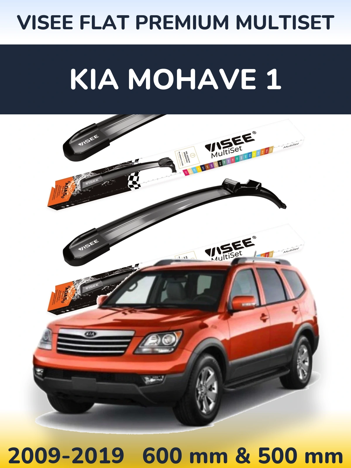 Komplet przednich wycieraczek VISEE FLAT PREMIUM MultiSet 600 & 500 mm do KIA Mohave 1 2009-2019