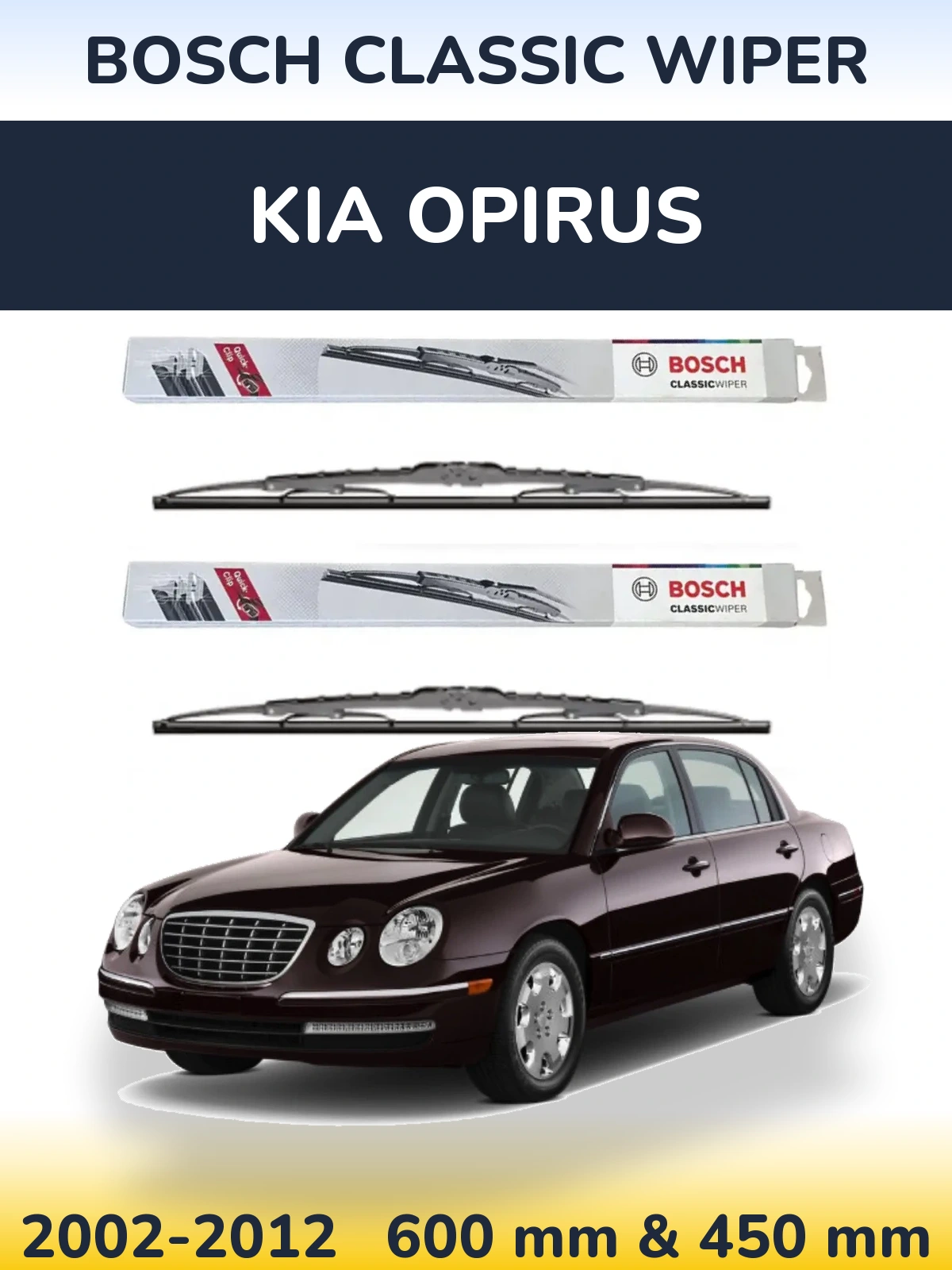 Front wiper blade set BOSCH Classic Wiper 600 & 450 mm for KIA Opirus 2002-2012