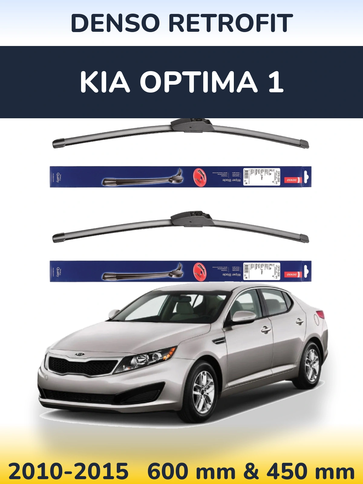 Front wiper blade set Denso Retrofit 600 & 450 mm for KIA Optima 1 2010-2015