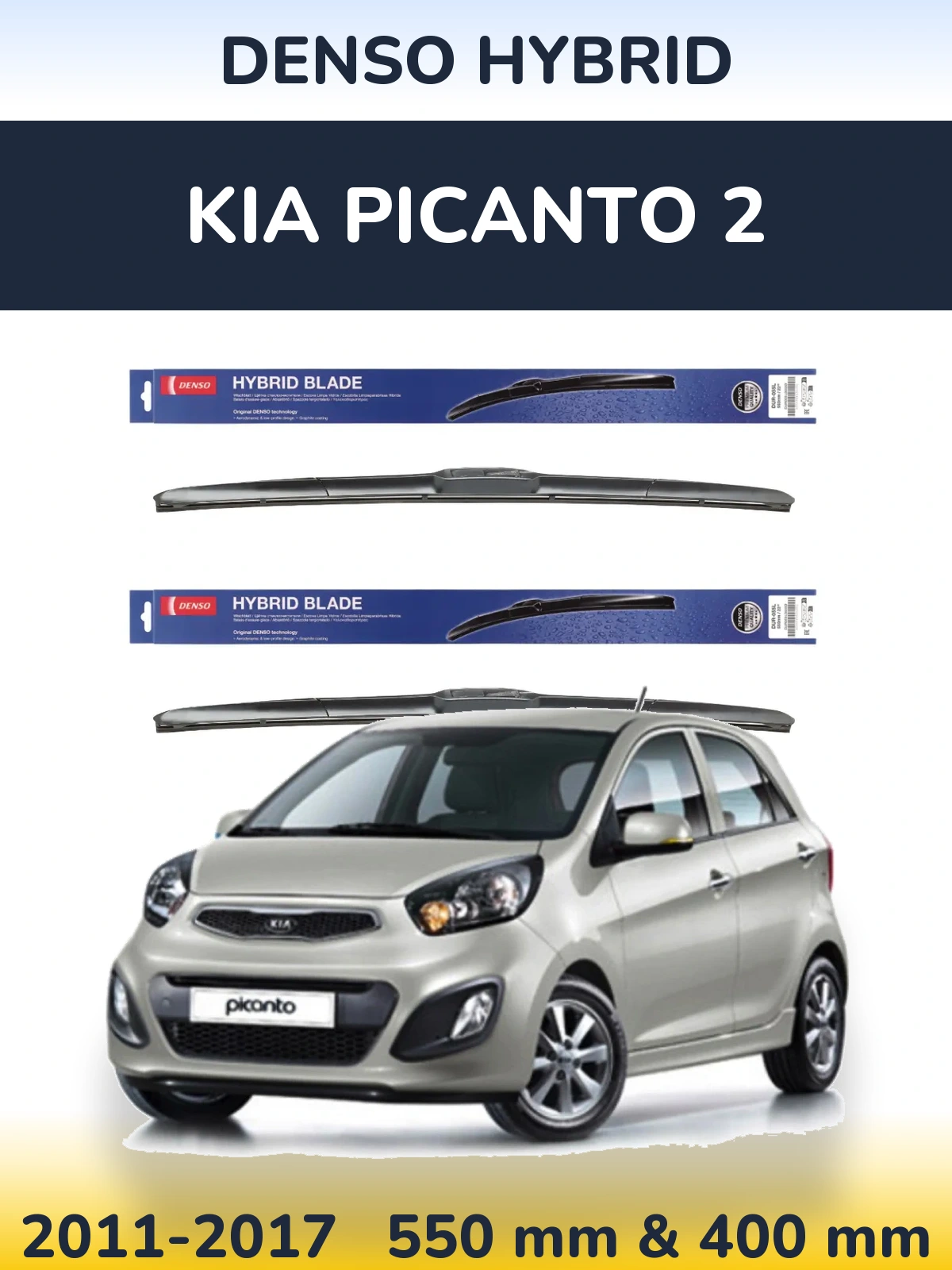 Front wiper blade set Denso Hybrid 550 & 400 mm for KIA Picanto 2 2011-2017