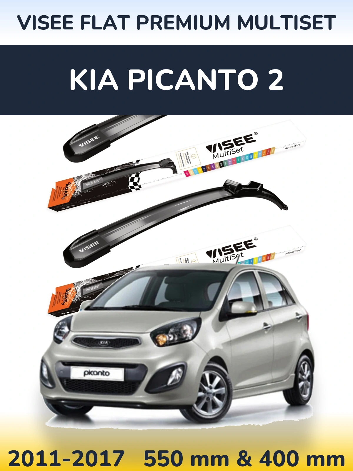Комплект передних дворников VISEE FLAT PREMIUM MultiSet 550 & 400 мм для KIA Picanto 2 2011-2017