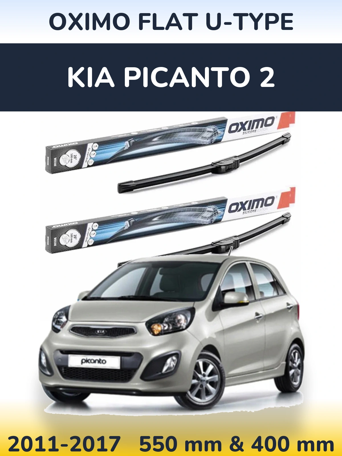 Front wiper blade set Oximo Flat U-type 550 & 400 mm for KIA Picanto 2 2011-2017