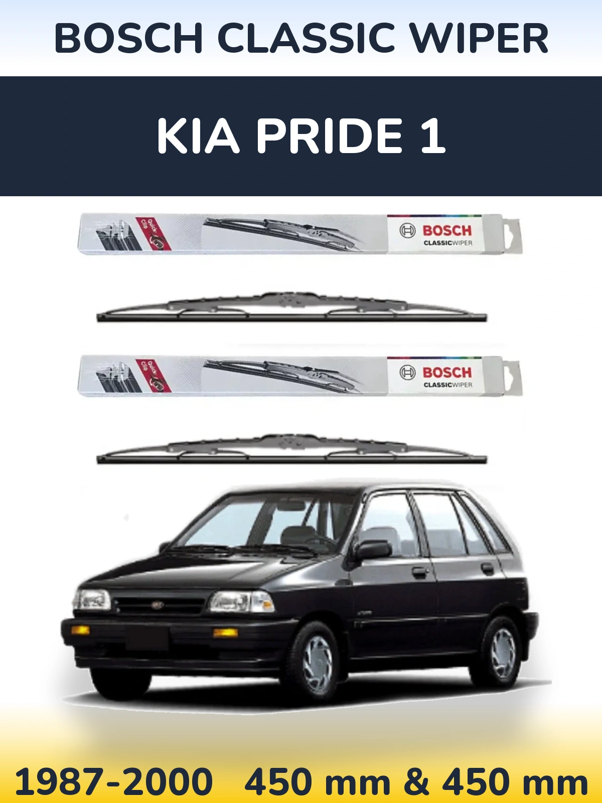 Комплект передніх щіток BOSCH Classic Wiper 450 & 450 мм для KIA Pride 1 1987-2000