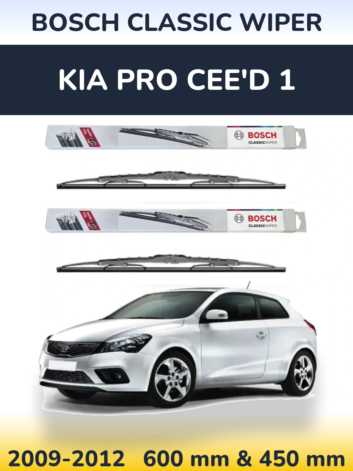 Komplet przednich wycieraczek BOSCH Classic Wiper 600 & 450 mm do KIA Pro Cee'd 1 2009-2012