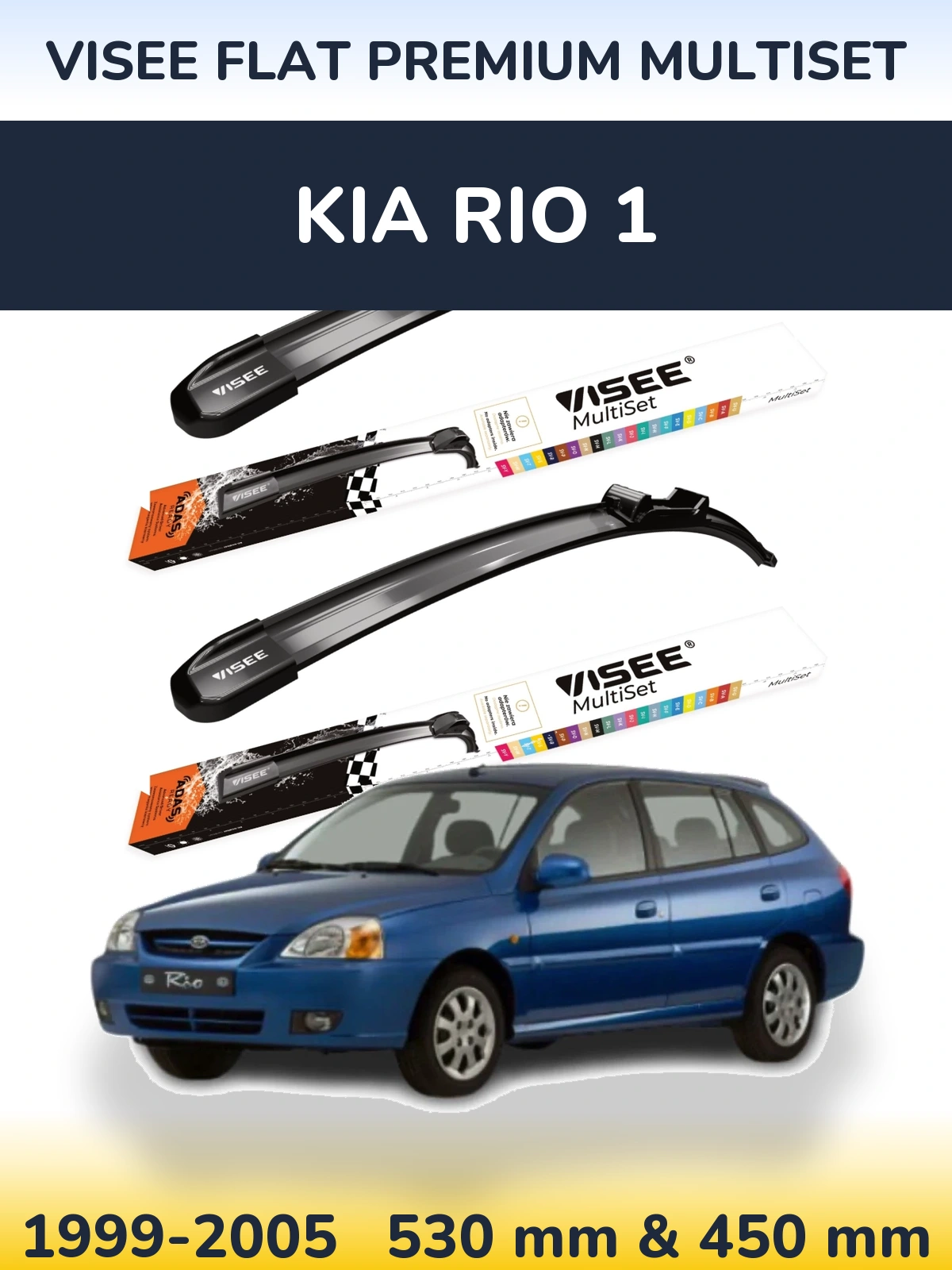 Front wiper blade set VISEE FLAT PREMIUM MultiSet 530 & 450 mm for KIA Rio 1 1999-2005