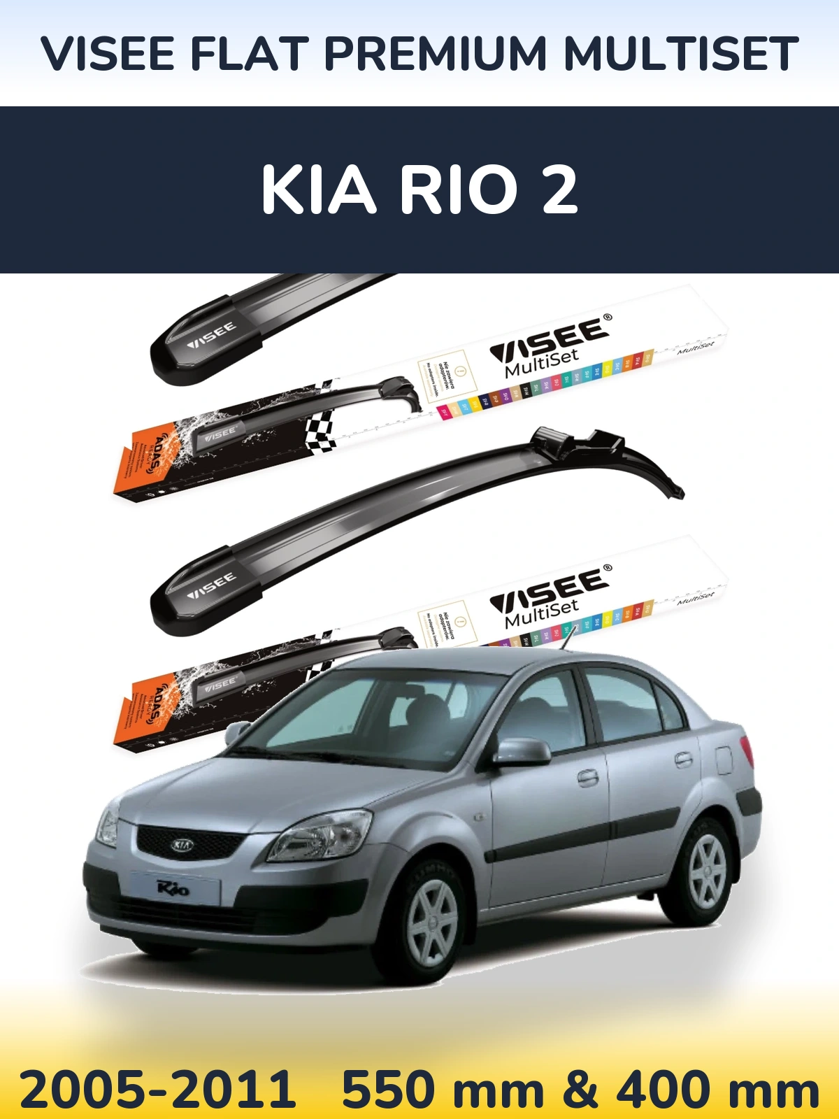 Komplet przednich wycieraczek VISEE FLAT PREMIUM MultiSet 550 & 400 mm do KIA Rio 2 2005-2011