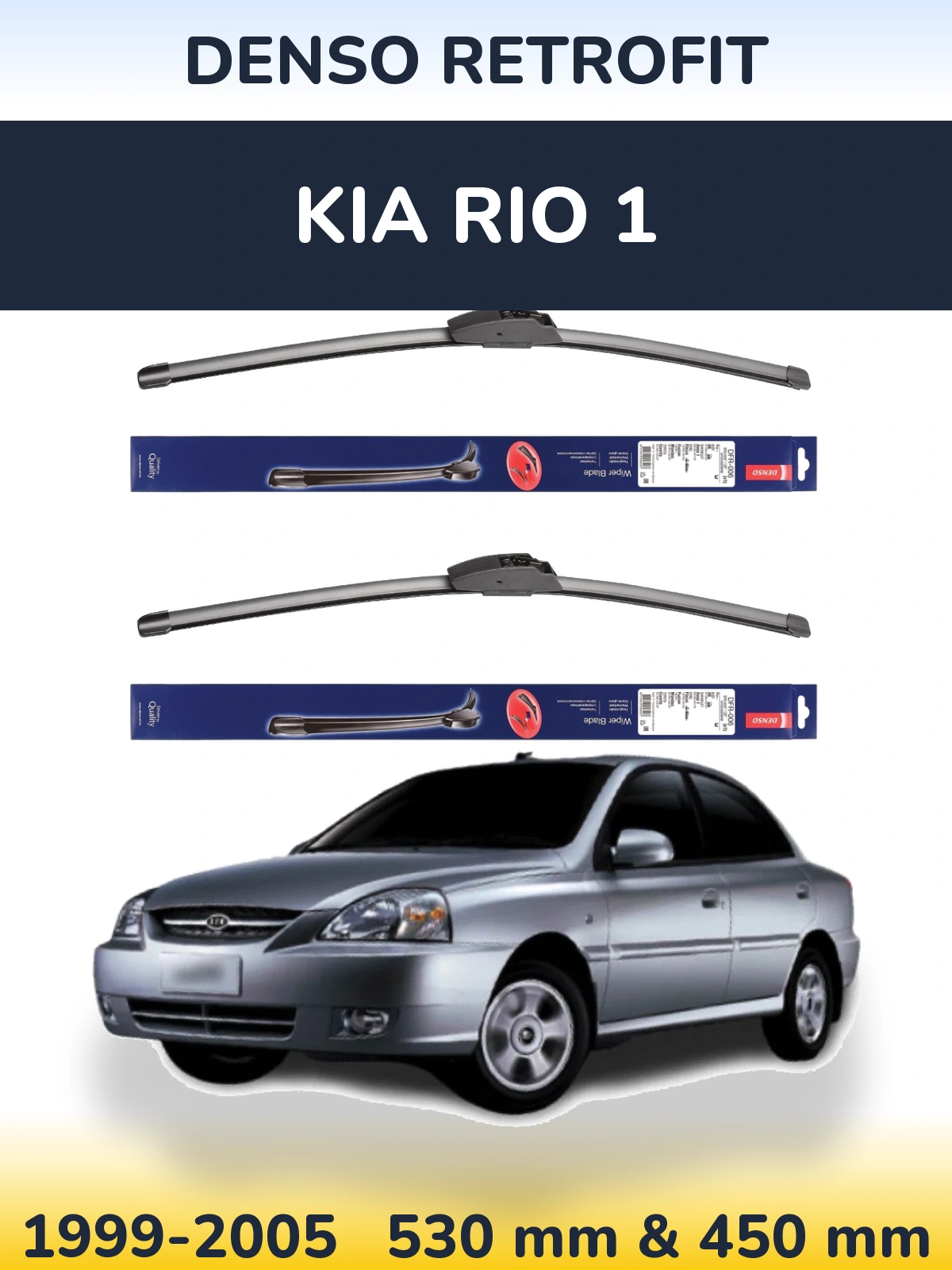 Front wiper blade set Denso Retrofit 530 & 450 mm for KIA Rio 1 1999-2005