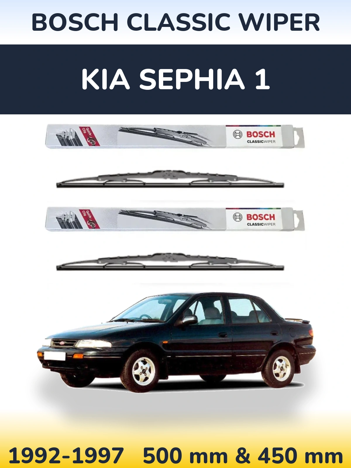 Комплект передних дворников BOSCH Classic Wiper 500 & 450 мм для KIA Sephia 1 1992-1997