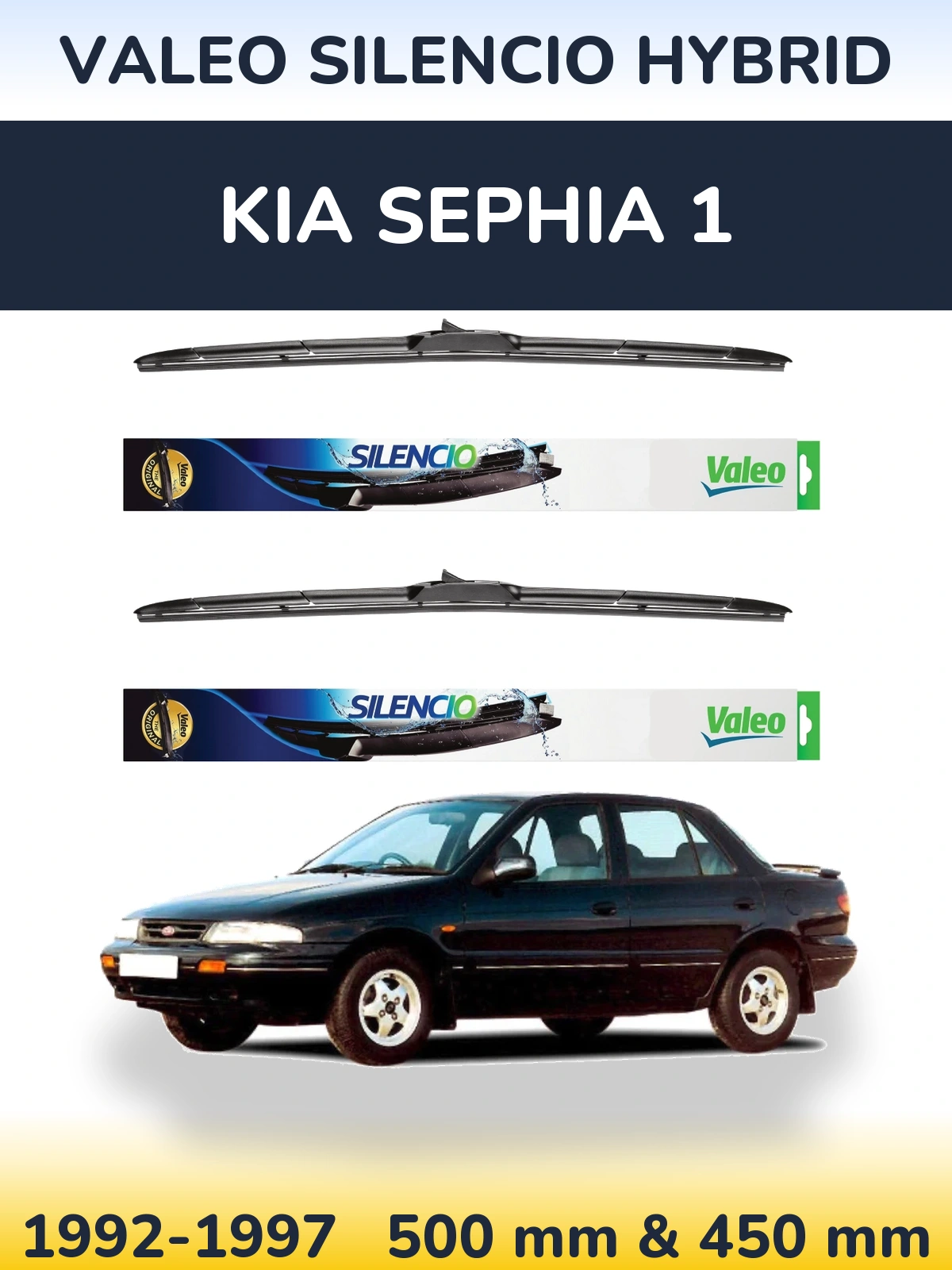Комплект передних дворников Valeo Silencio Hybrid 500 & 450 мм для KIA Sephia 1 1992-1997