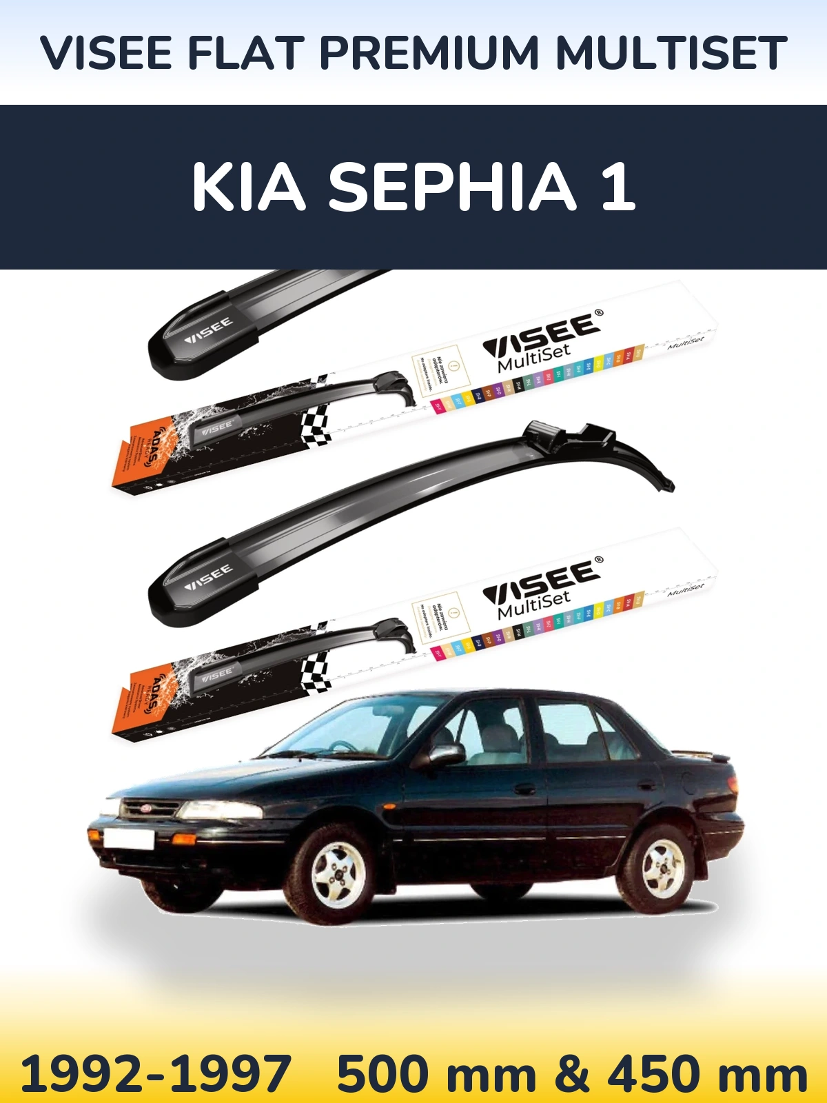 Komplet przednich wycieraczek VISEE FLAT PREMIUM MultiSet 500 & 450 mm do KIA Sephia 1 1992-1997