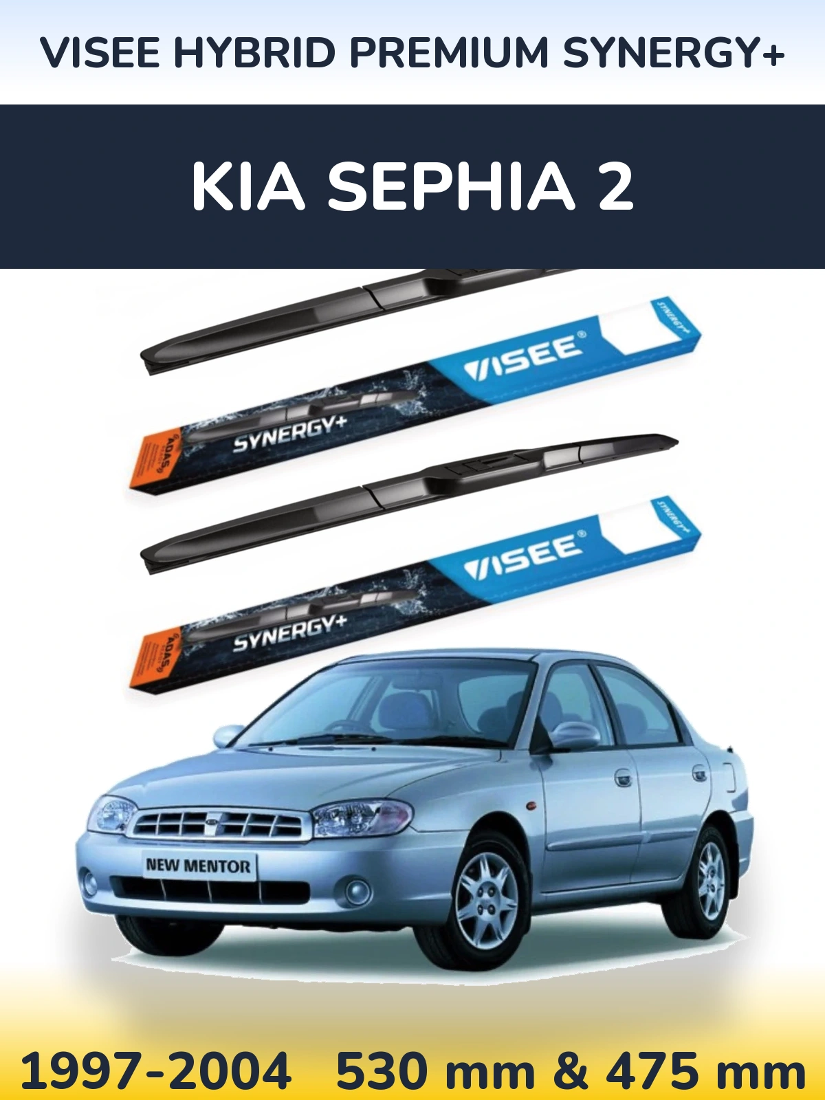 Front wiper blade set VISEE HYBRID PREMIUM SYNERGY+ 530 & 475 mm for KIA Sephia 2 1997-2004