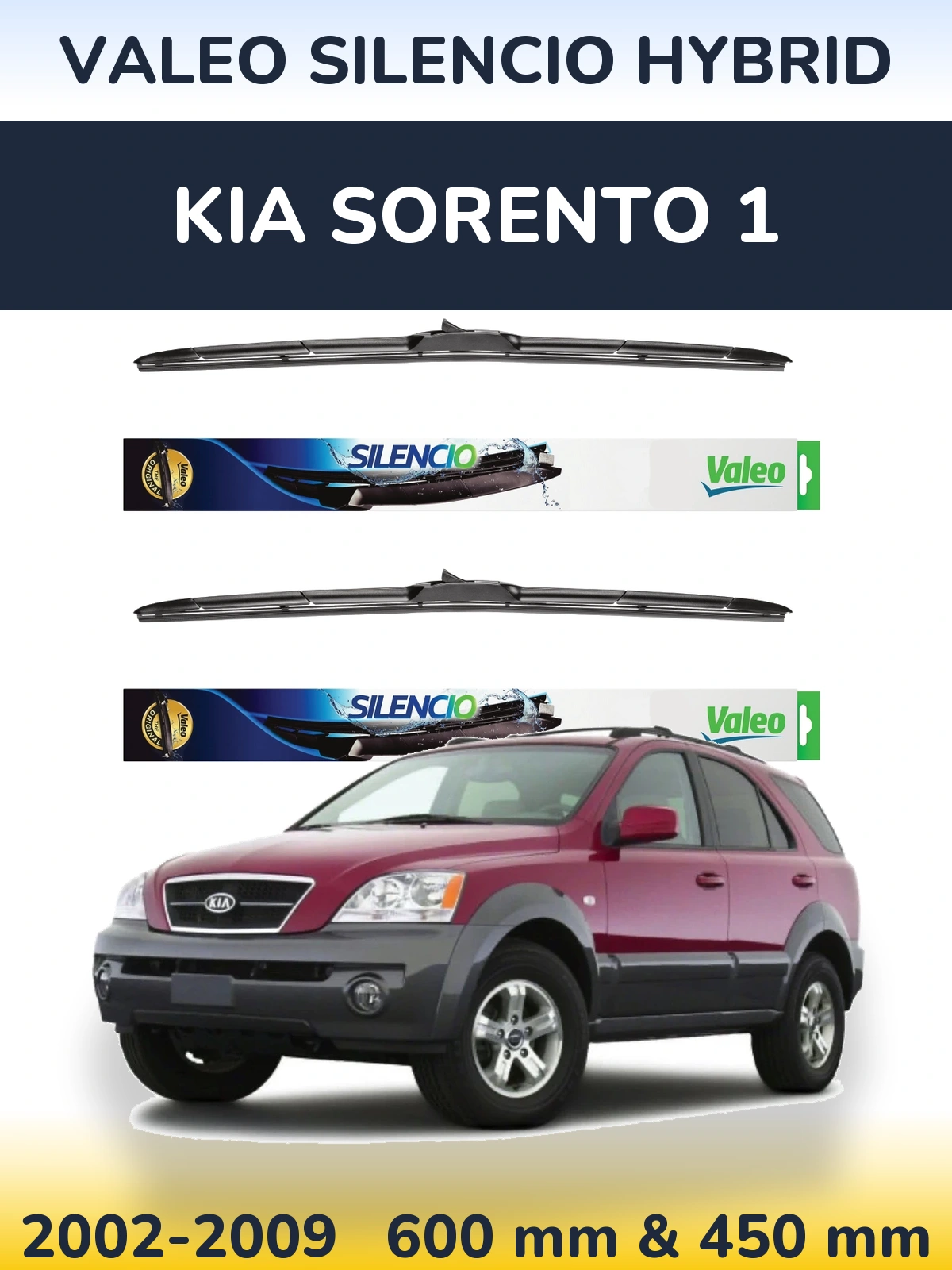 Комплект передних дворников Valeo Silencio Hybrid 600 & 450 мм для KIA Sorento 1 2002-2009