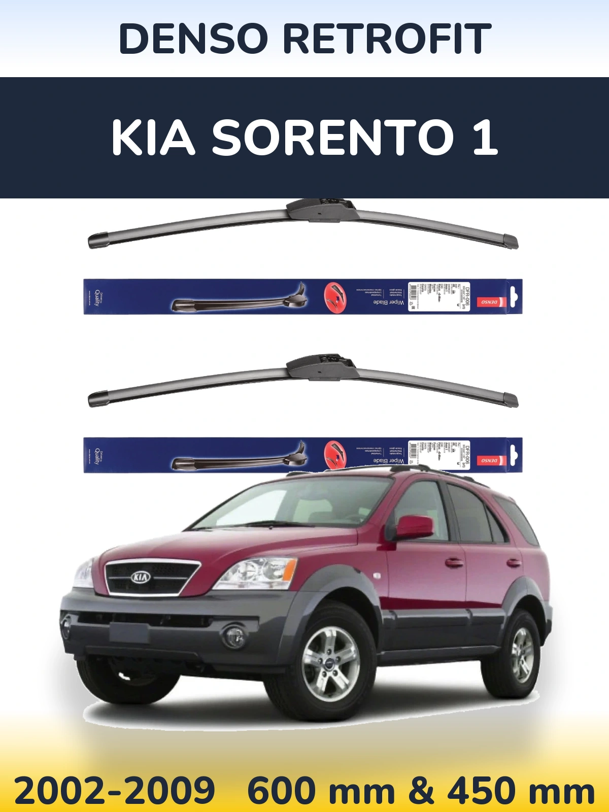 Front wiper blade set Denso Retrofit 600 & 450 mm for KIA Sorento 1 2002-2009