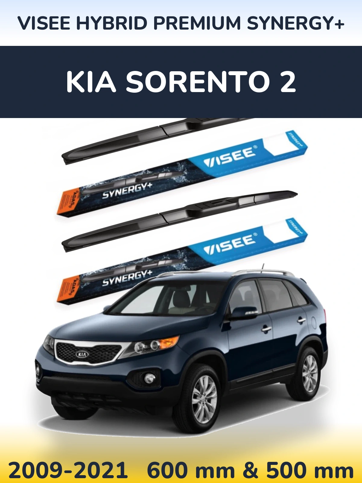 Front wiper blade set VISEE HYBRID PREMIUM SYNERGY+ 600 & 500 mm for KIA Sorento 2 2009-2021